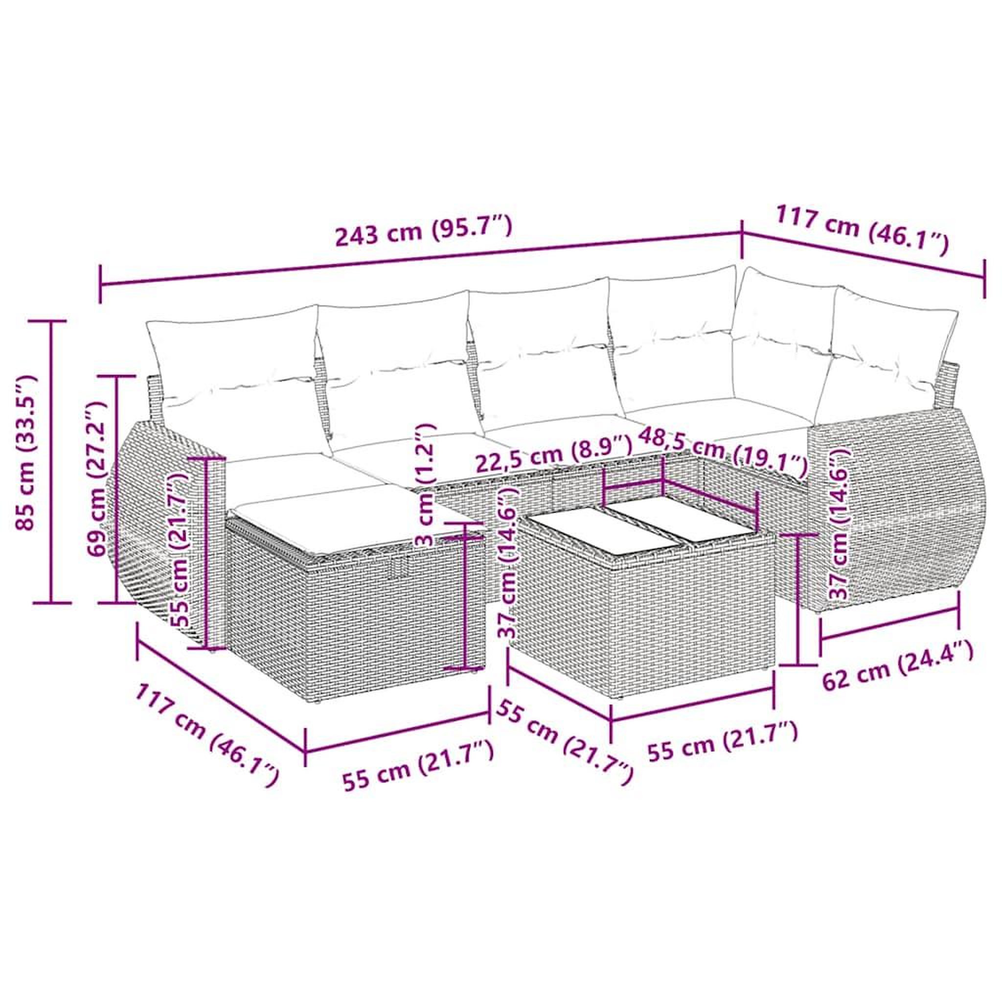 Voir la diapositive 6 : VIDAXL Salon de jardin 7 pcs avec coussins noir resine tressee
