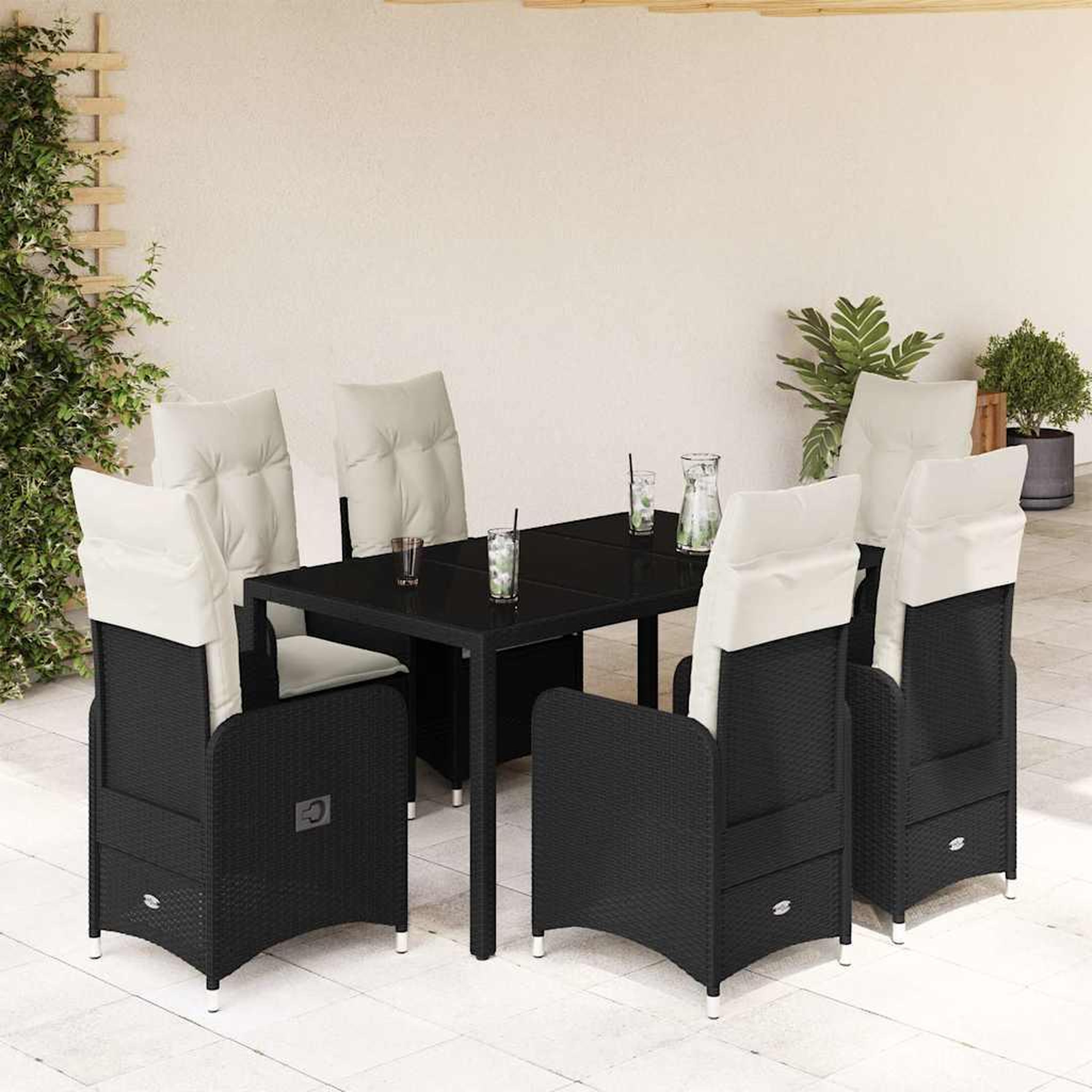 VIDAXL Ensemble de bistro de jardin 7 pcs coussins noir poly rotin