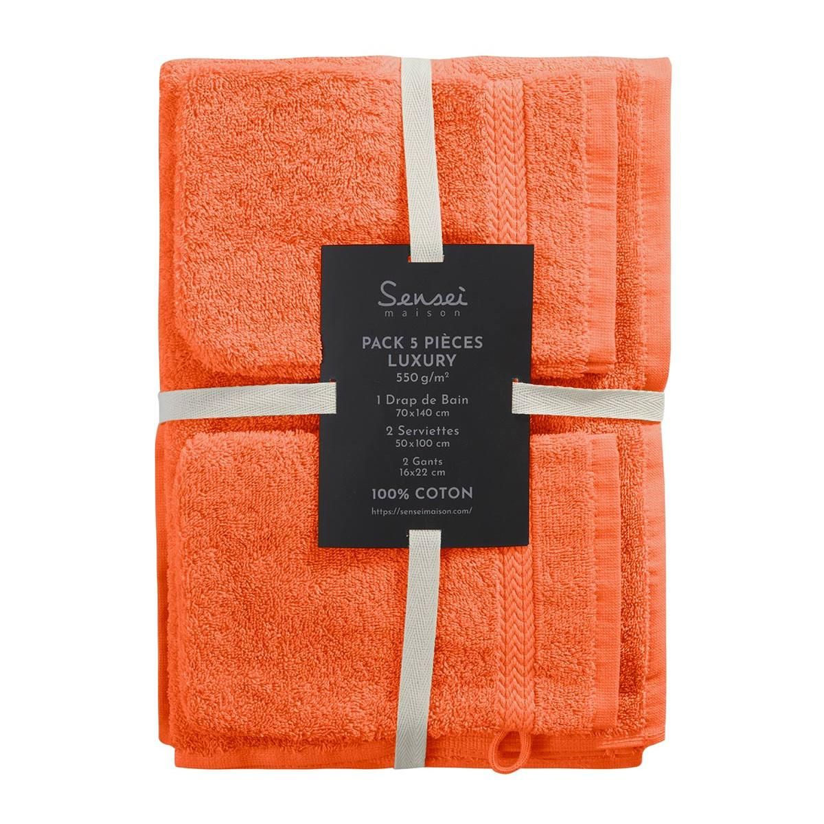 Sensei Maison Ensemble de bain 5 pièces (1 drap de bain + 2 serviettes de toilette + 2 gants) LUXURY