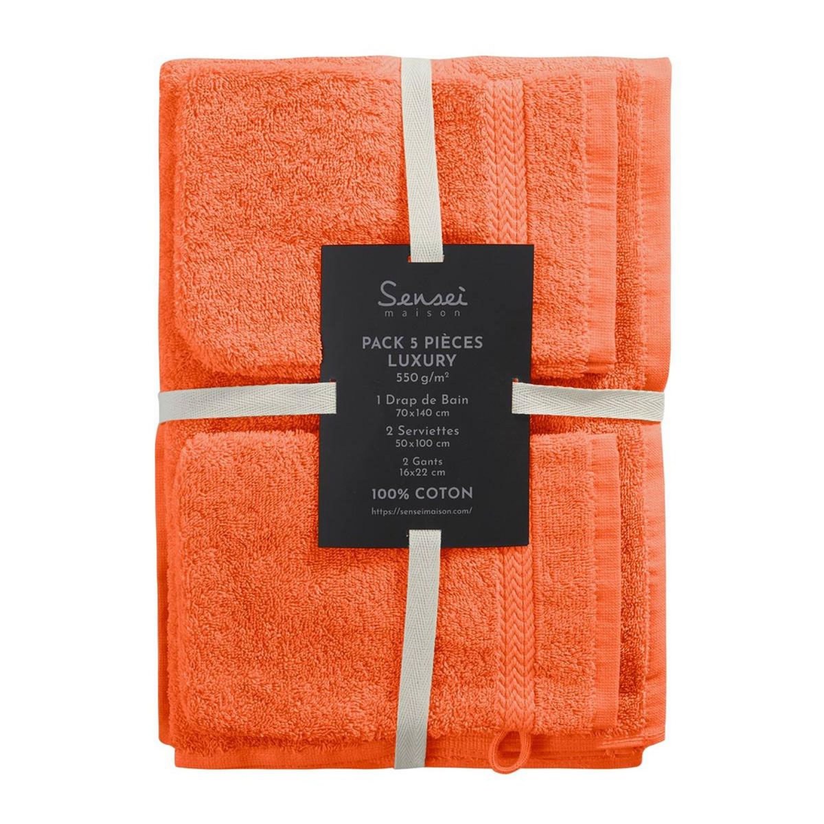 Sensei Maison Ensemble de bain 5 pièces (1 drap de bain + 2 serviettes de toilette + 2 gants) LUXURY