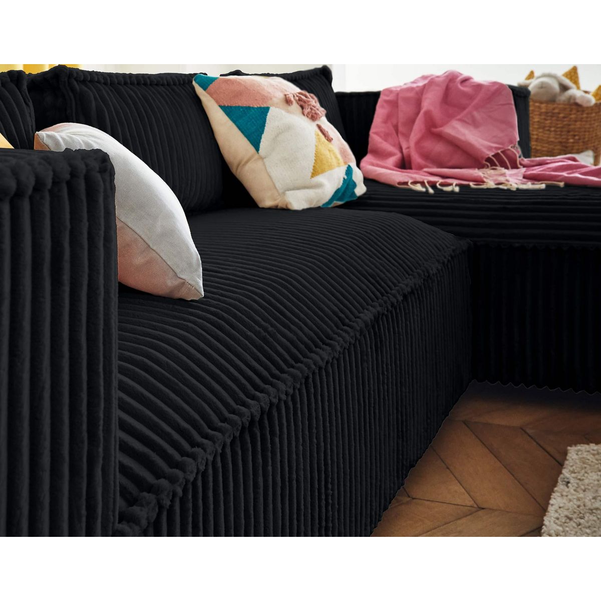 LISA DESIGN Stella - canapé d'angle droit - 4 places - en velours côtelé grosses côtes