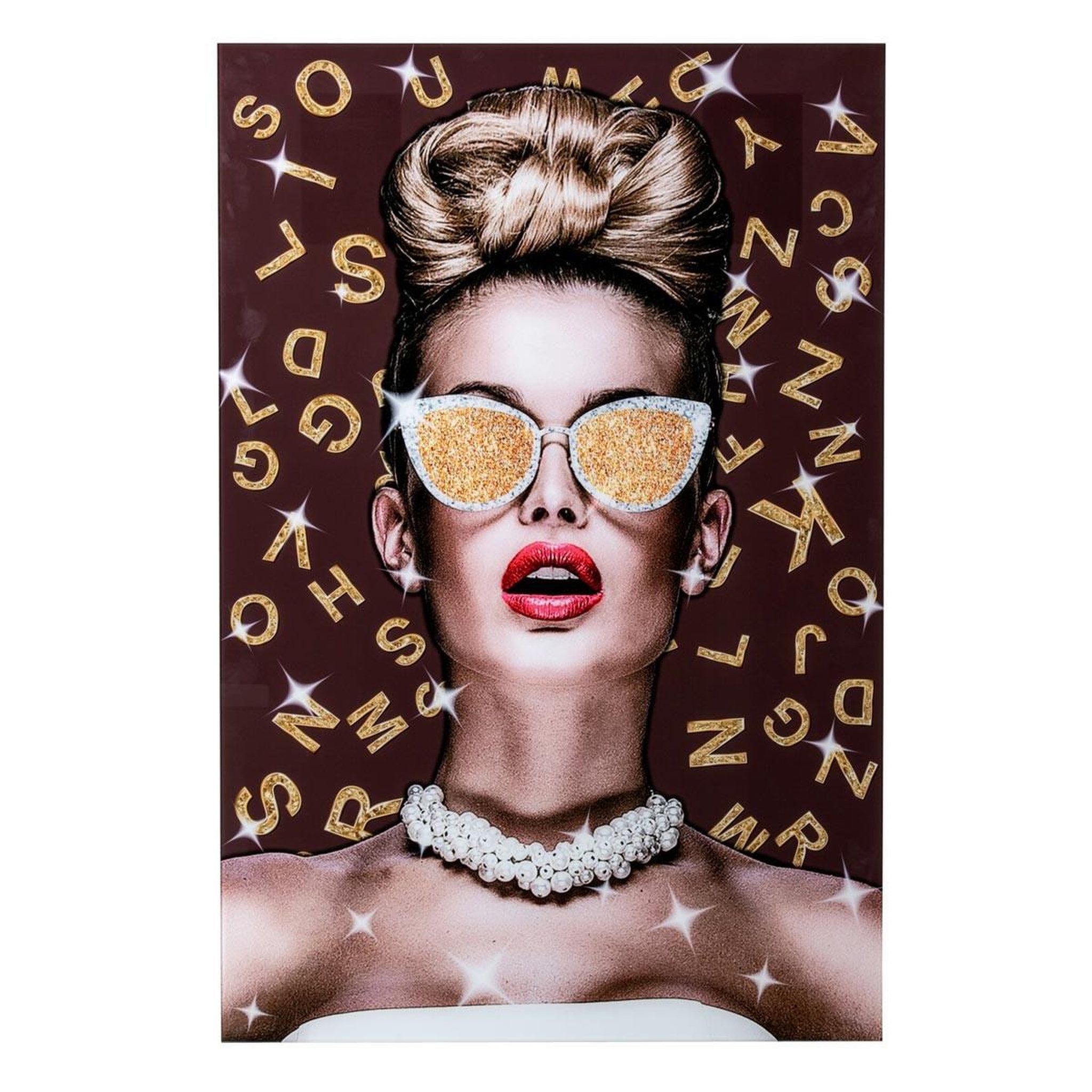 J-LINE Tableau déco en verre  femme  80x120cm marron