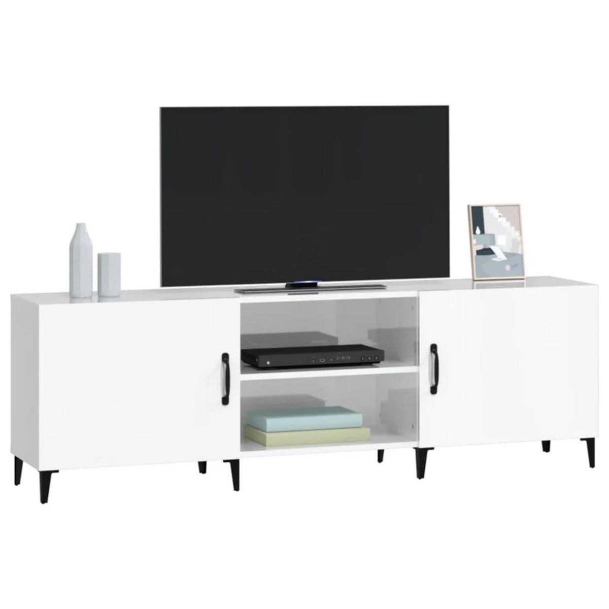 VIDAXL Meuble TV blanc brillant 150x30x50 cm bois d'ingenierie