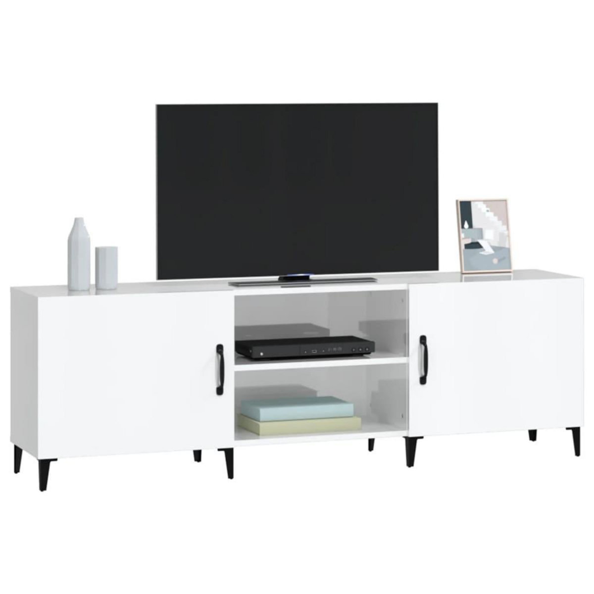 VIDAXL Meuble TV blanc brillant 150x30x50 cm bois d'ingenierie