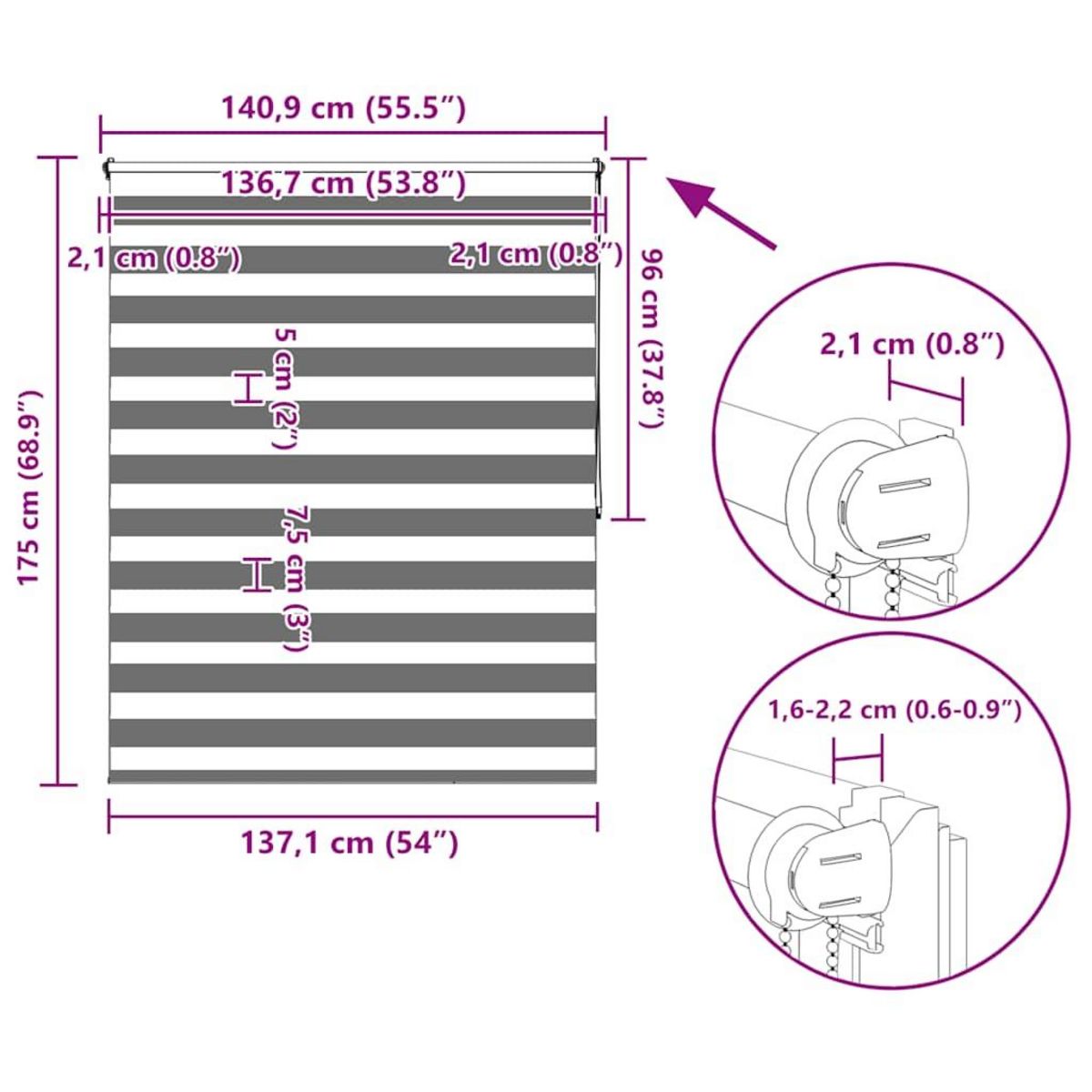 VIDAXL Store enrouleur tamisant 140 x 175 cm gris