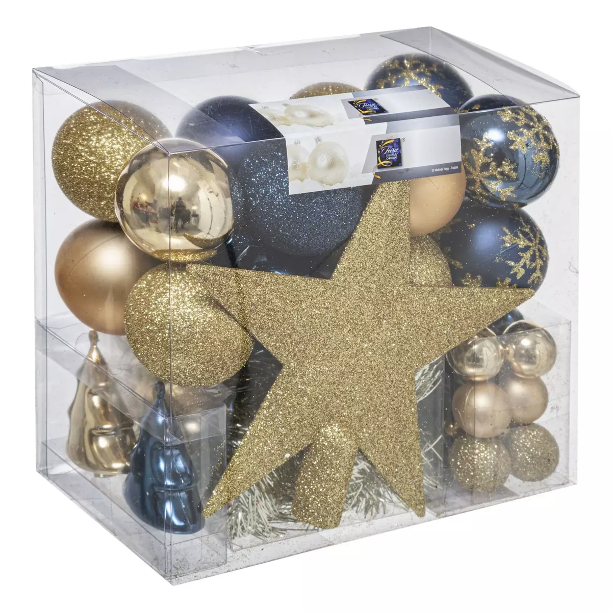 FEERIC LIGHT & CHRISTMAS Kit de décoration pour sapin de Noël - 44 Pièces - Bleu et Or