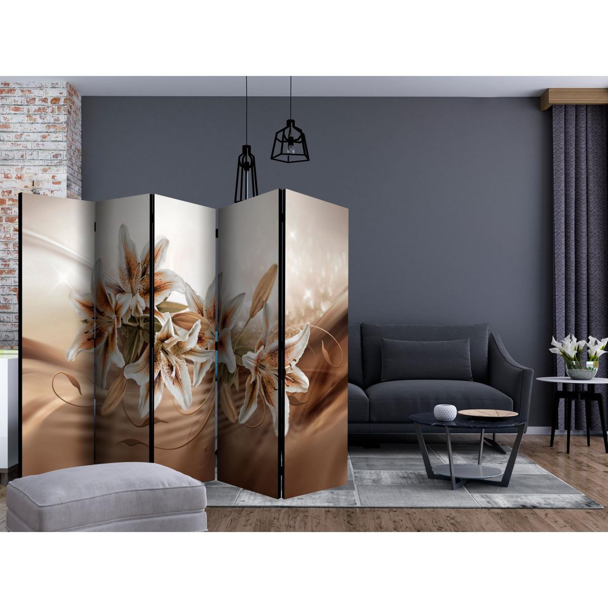 Voir la diapositive 2 : Paris Prix Paravent 5 volets  chocolate lilies  172x225cm