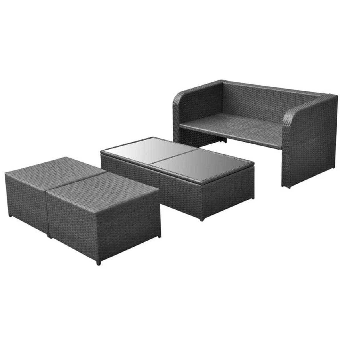 VIDAXL Salon de jardin 4 pcs avec coussins Resine tressee Noir