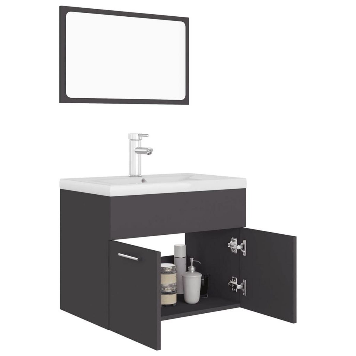 VIDAXL Ensemble de meubles de salle de bain Gris Agglomere