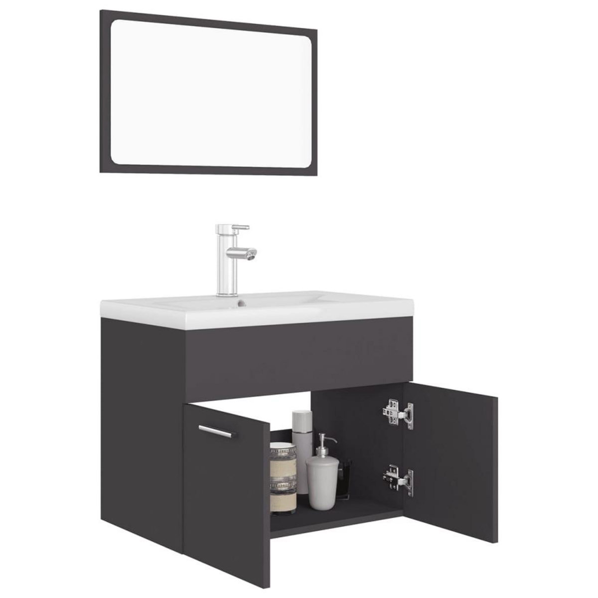 VIDAXL Ensemble de meubles de salle de bain Gris Agglomere