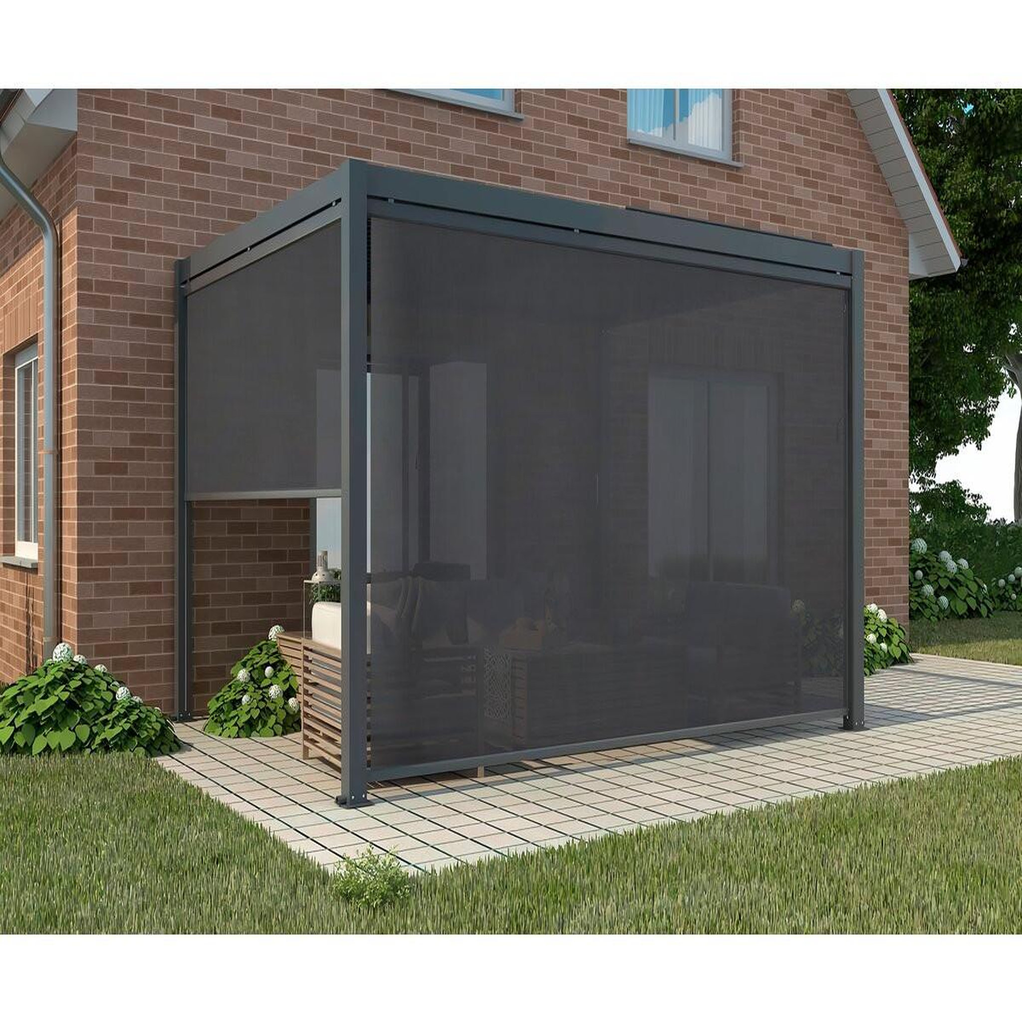 Voir la diapositive 3 : Habitat et Jardin Store pergola bioclimatique - 367 x 208 cm - gris anthracite