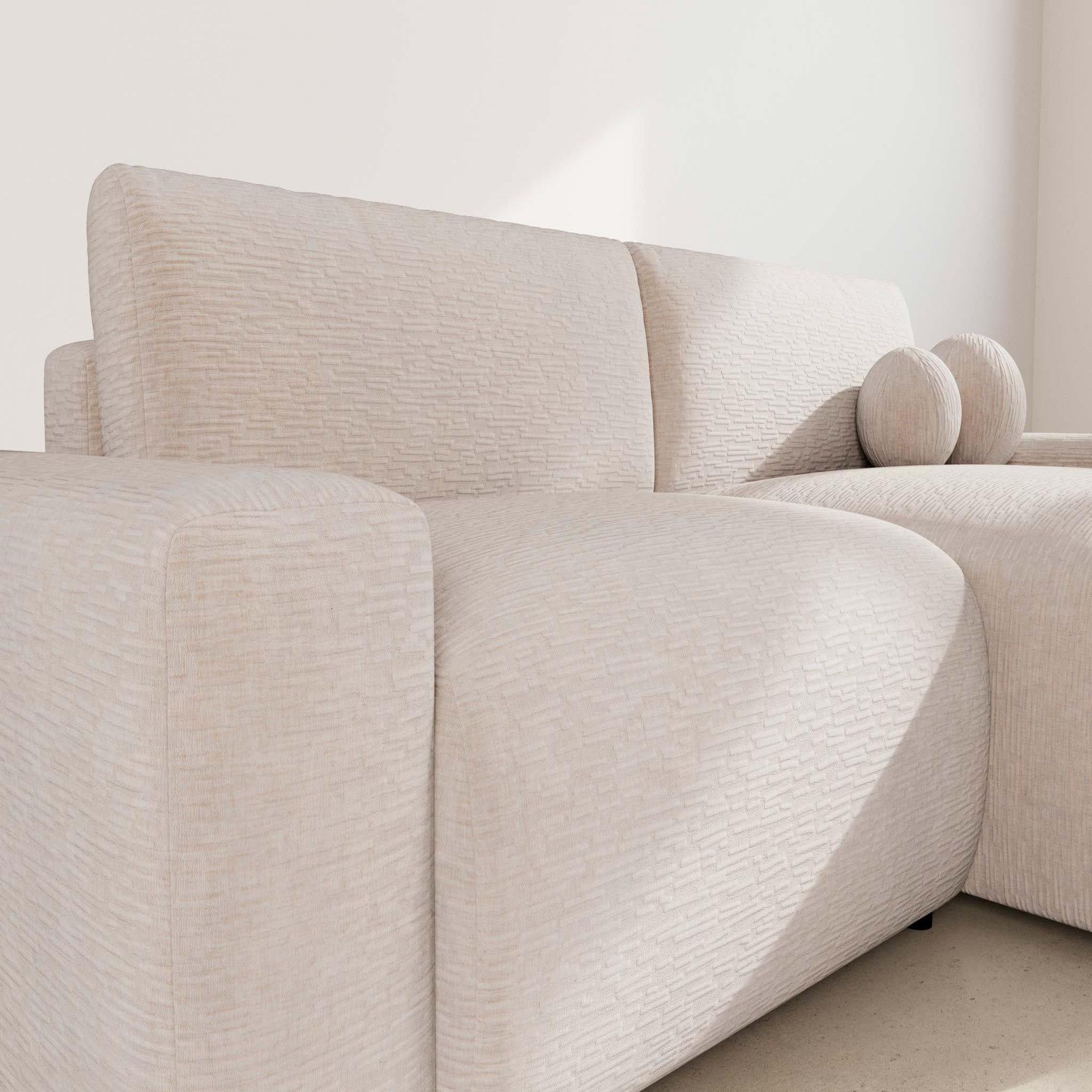Voir la diapositive 5 : BEST MOBILIER Constance - canapé d'angle réversible 4 places convertible avec coffre en velours gaufré
