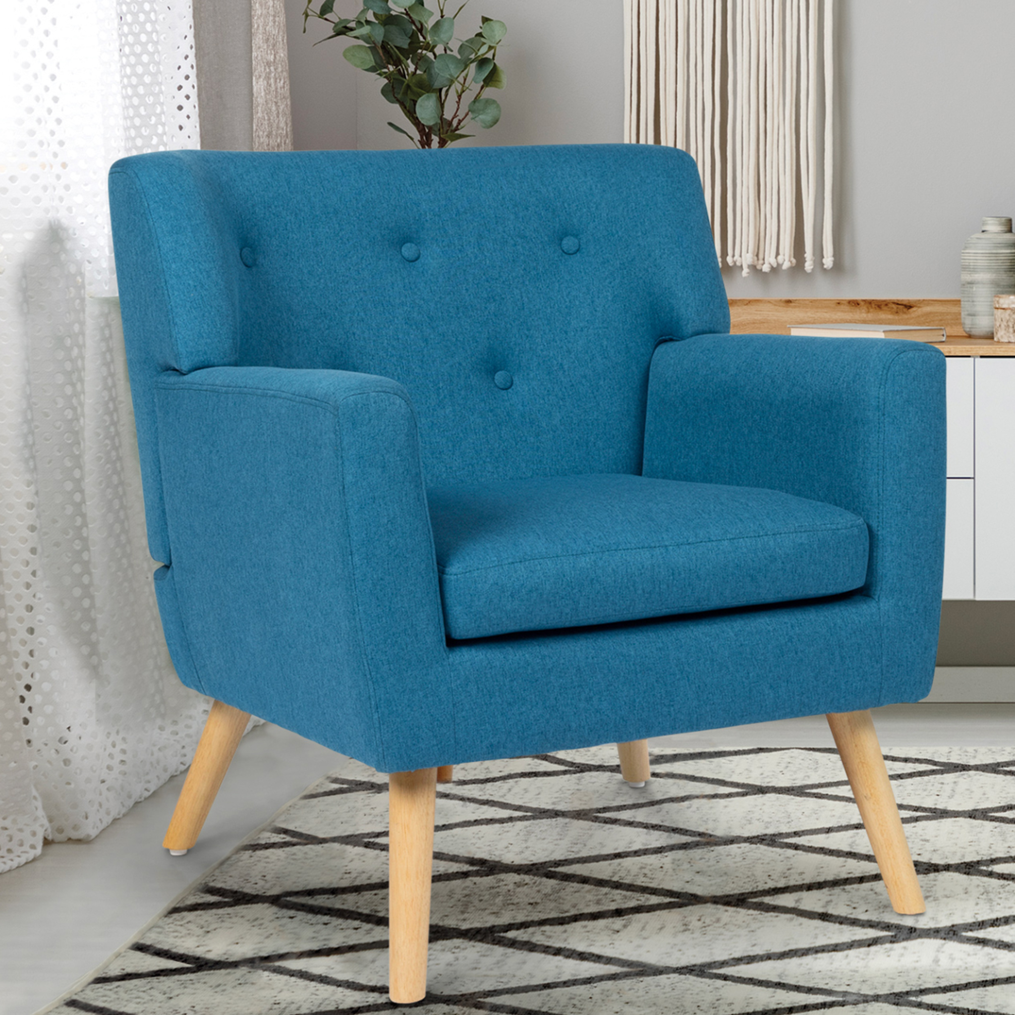 Voir la diapositive 2 : ID MARKET Fauteuil scandinave liv en tissu bleu canard