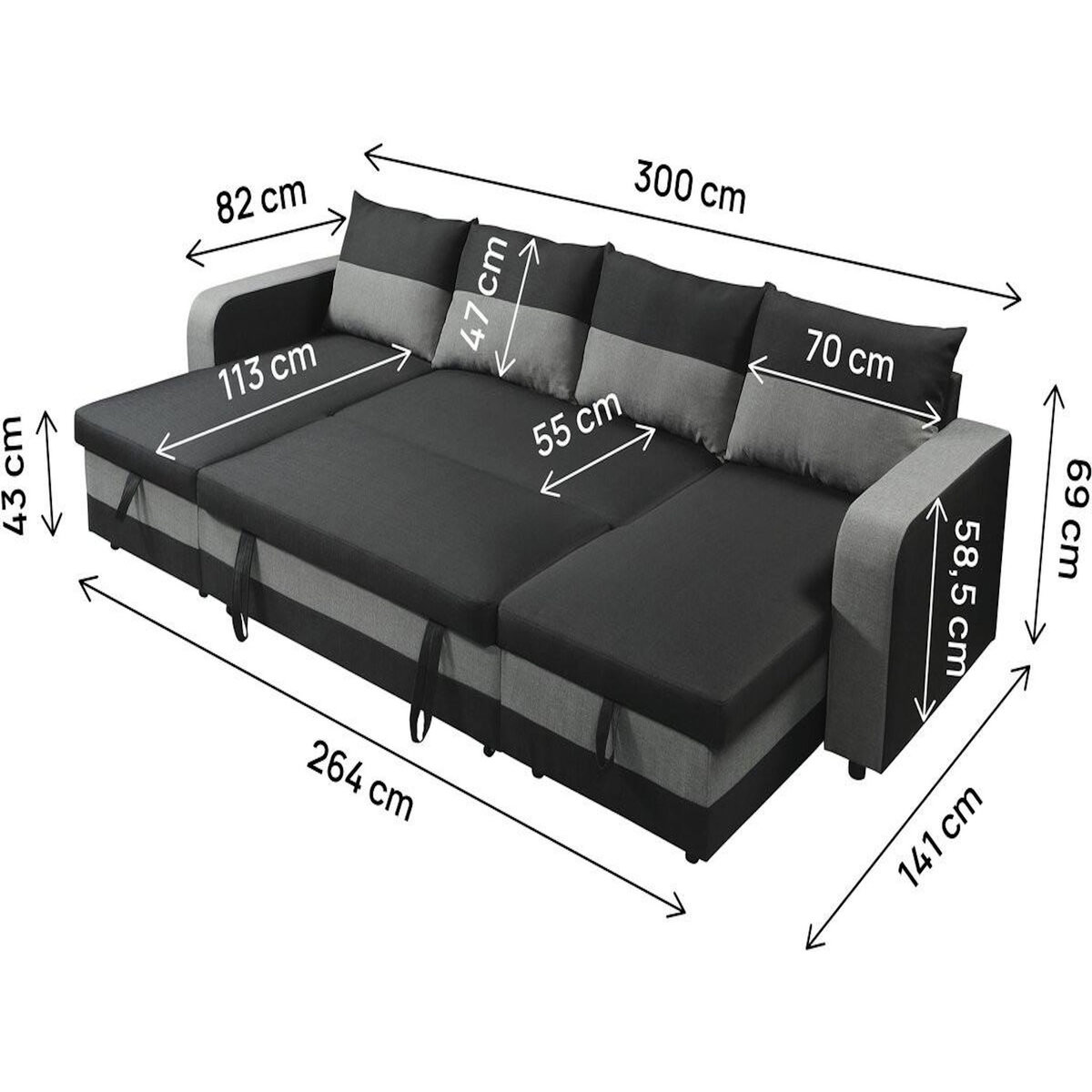 Habitat et Jardin Canapé d'angle panoramique convertible en tissu  Victor  - 4 places - Noir