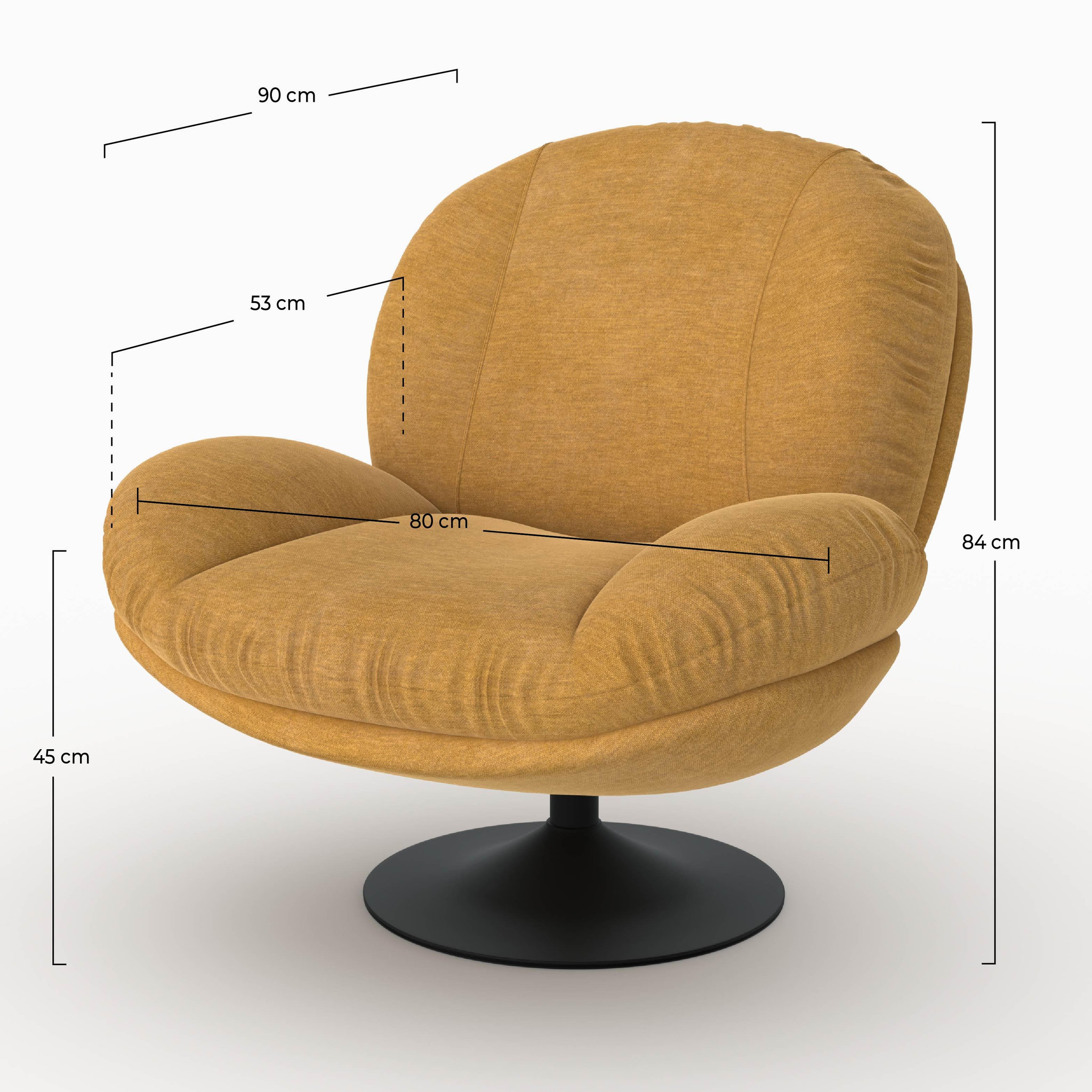 Voir la diapositive 4 : MAISON PAVANE Fauteuil pivotant en tissu effet velours jaune moutarde-ricci