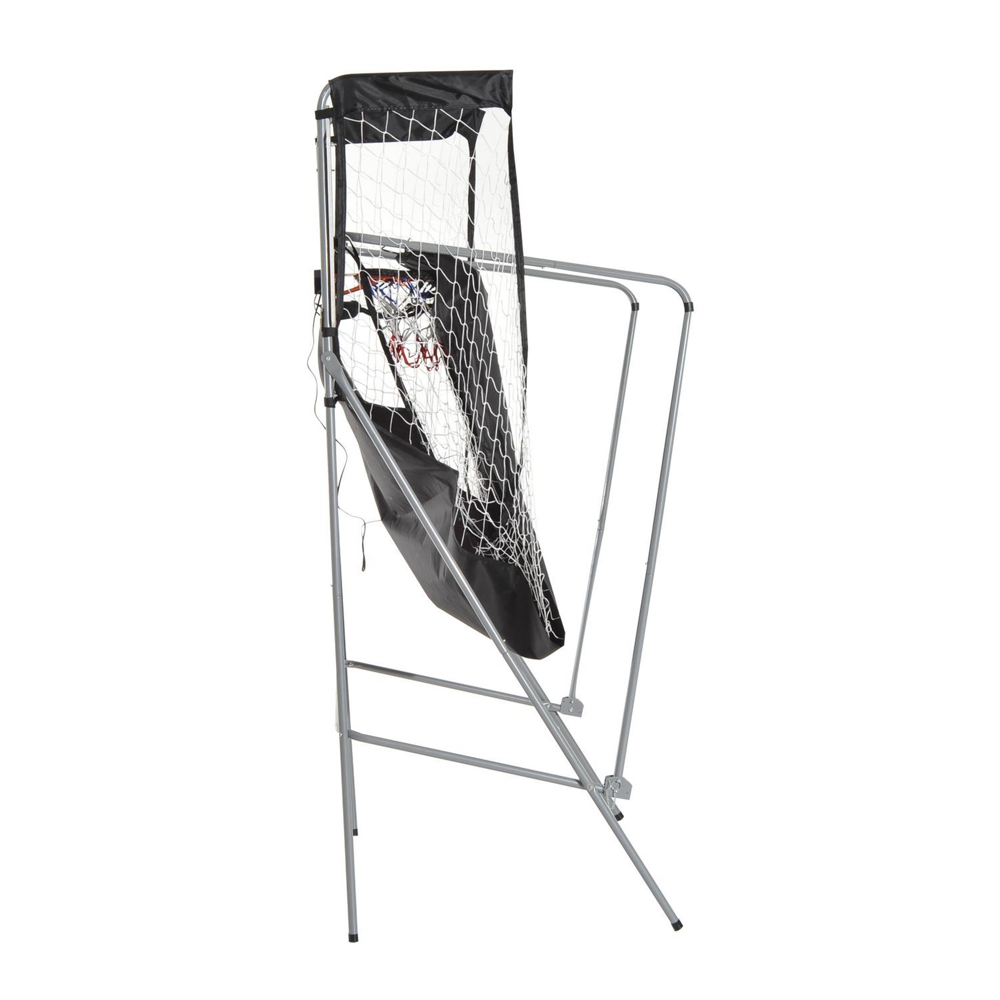 Voir la diapositive 6 : HOMCOM Panier de basket pliable jeu de basketball arcade double shootout double panier compteur électronique 4 ballons et pompe acier noir et blanc