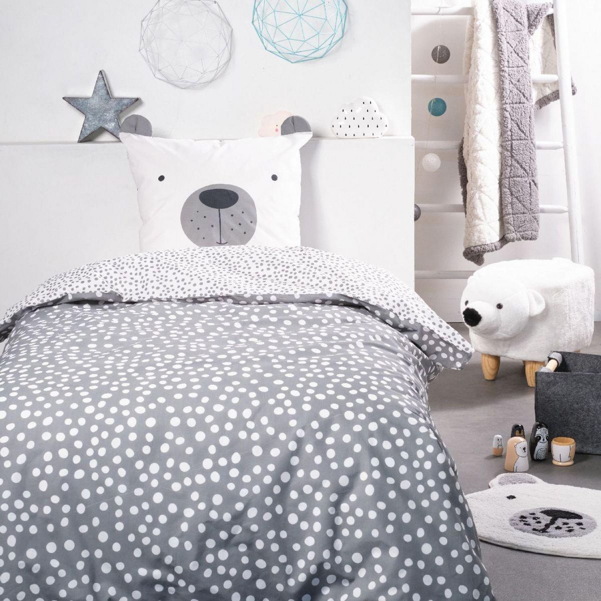 TODAY Parure housse de couette enfant en Coton 57 Fils motif pois EMMA