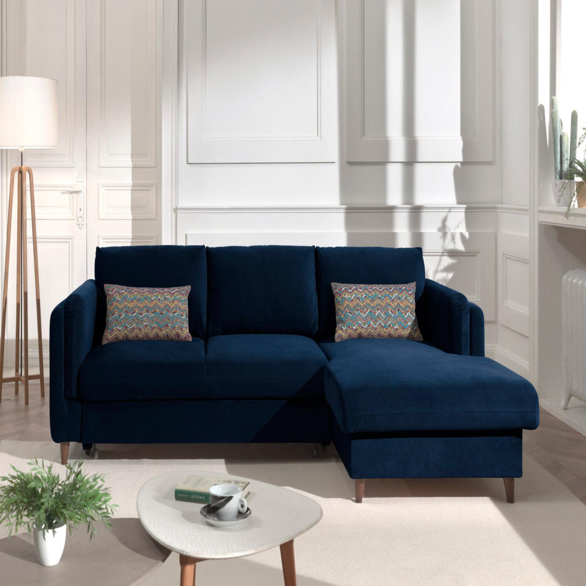 Voir la diapositive 2 : BEST MOBILIER Brooke - canapé d'angle droit - convertible avec coffre - 4 places - en velours