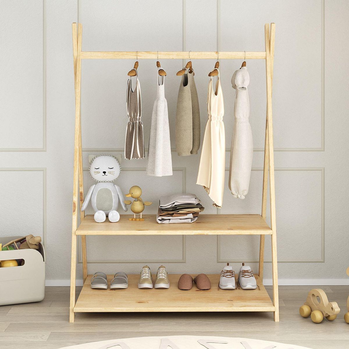 IDIMEX Penderie enfant DANILO avec étagères, en pin massif