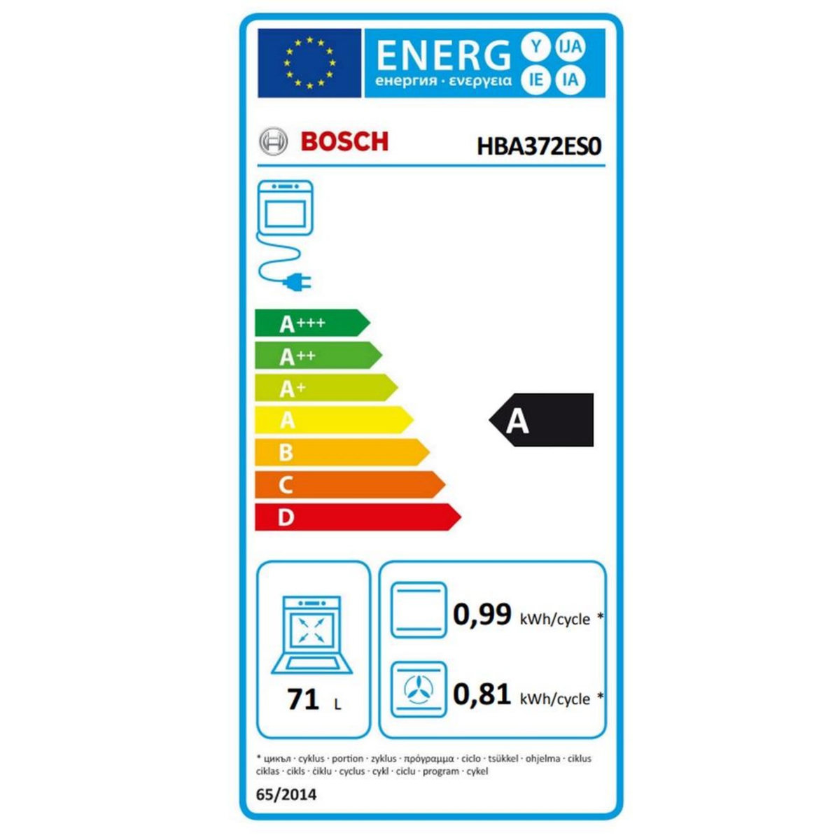 BOSCH Four intégrable multifonction 71l 60cm pyrolyse inox - HBA372ES0