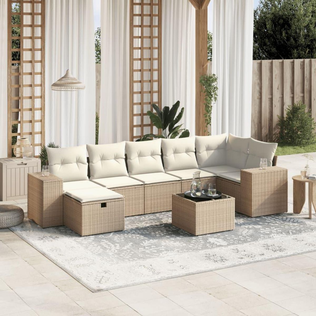 VIDAXL Salon de jardin avec coussins 8 pcs beige resine tressee