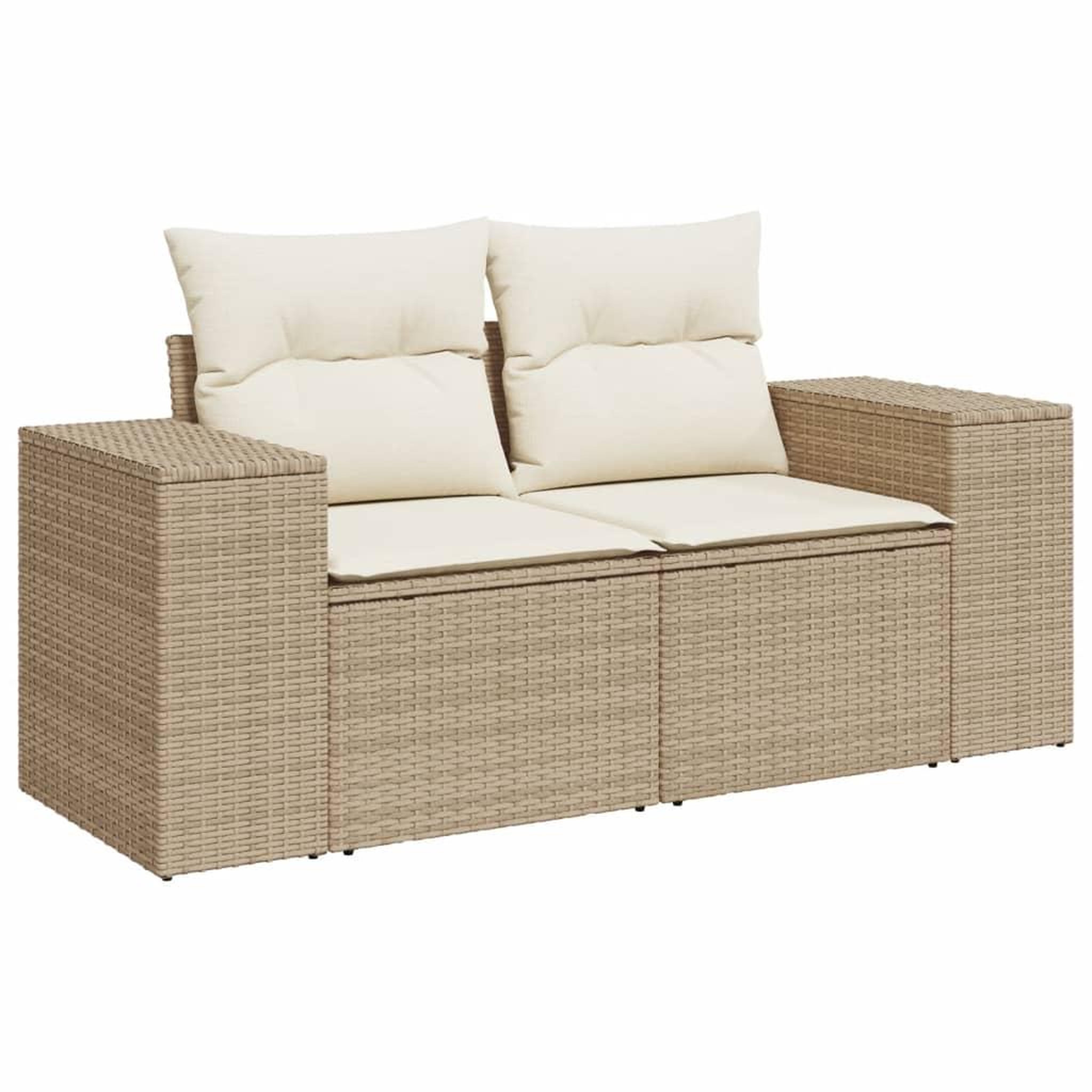 Voir la diapositive 2 : VIDAXL Canape de jardin avec coussins 2 places beige resine tressee