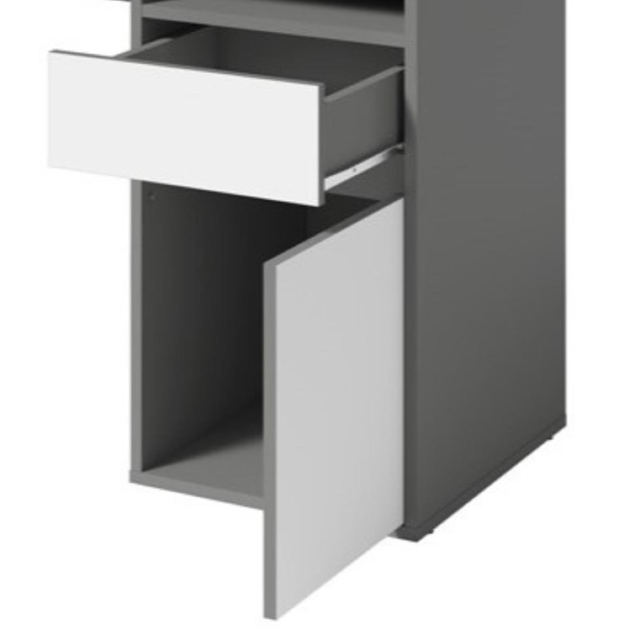 Voir la diapositive 5 : JLC KREATION Bureau moderne gris et blanc 120cm avec rangement ALBI