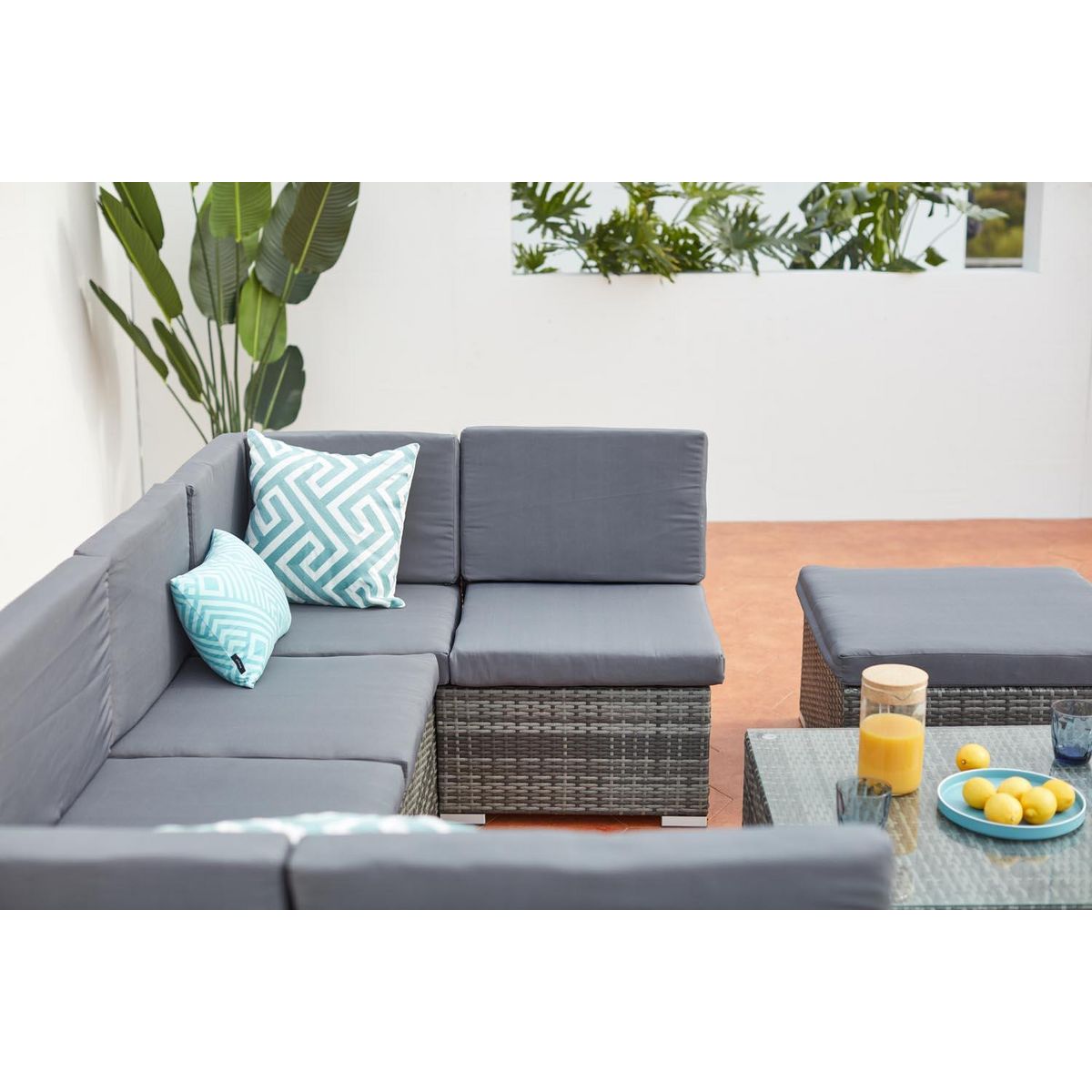 CONCEPT USINE Salon de jardin bas 8 places en résine & acier gris GUADALO