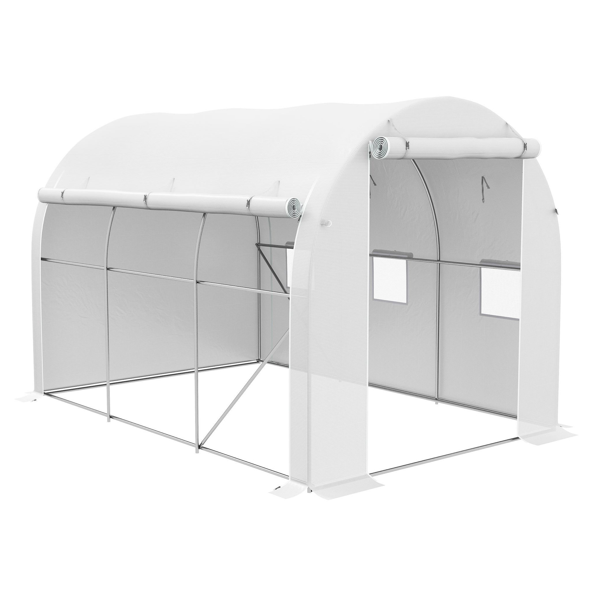 OUTSUNNY Serre de jardin tunnel 6 m² acier galvanisé renforcé dia. 1,9 cm bâche PE haute densité blanc