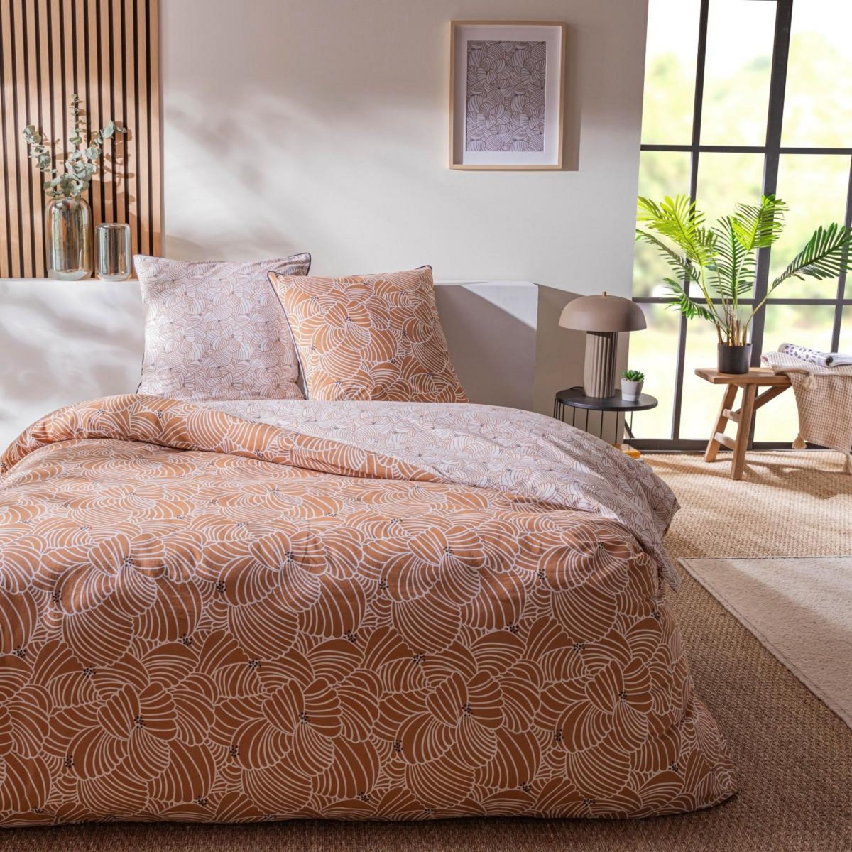 FUTURE HOME Parure de lit 2 personnes graphique floral en coton