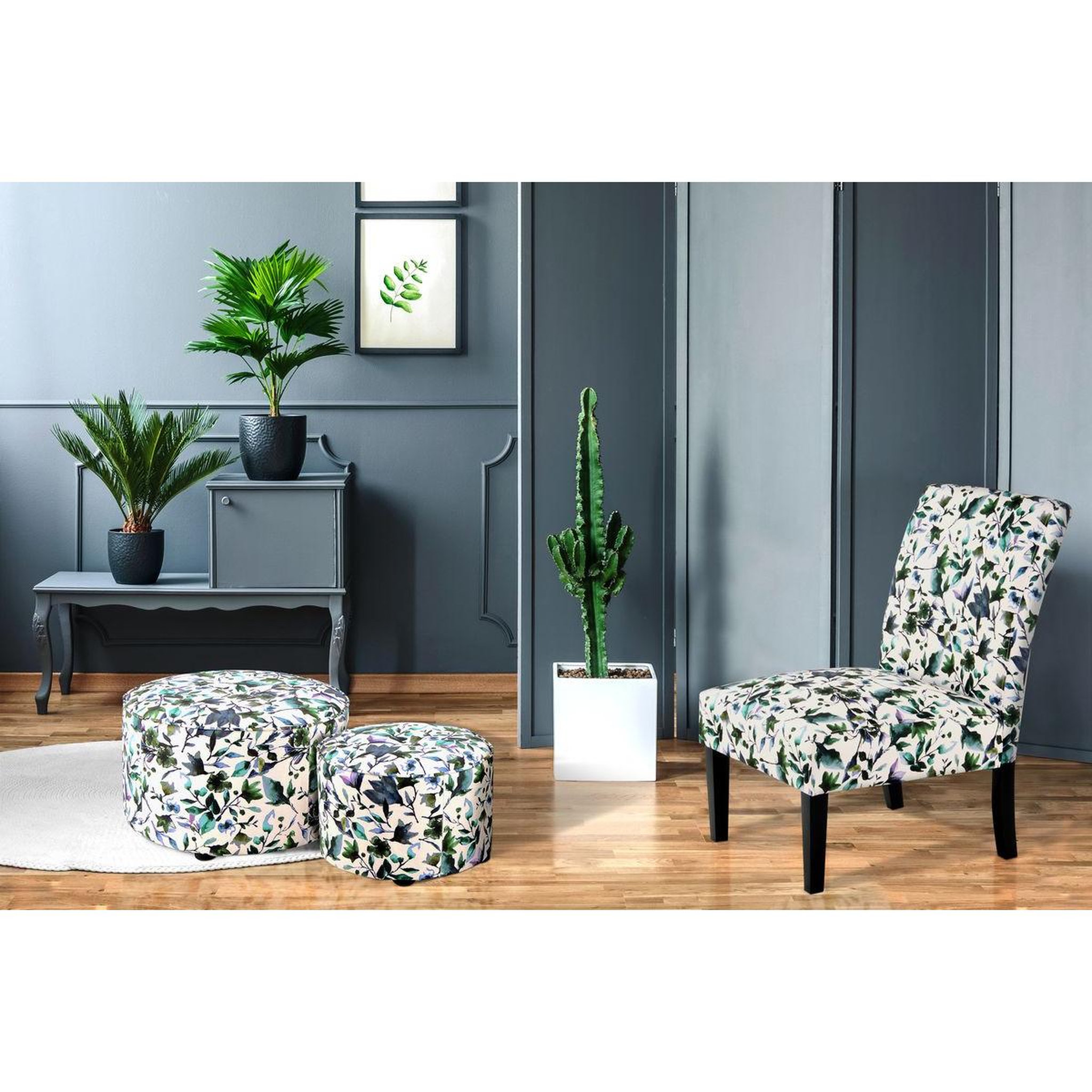 Voir la diapositive 2 : Paris Prix Fauteuil design imprimé  indira  92cm beige & vert