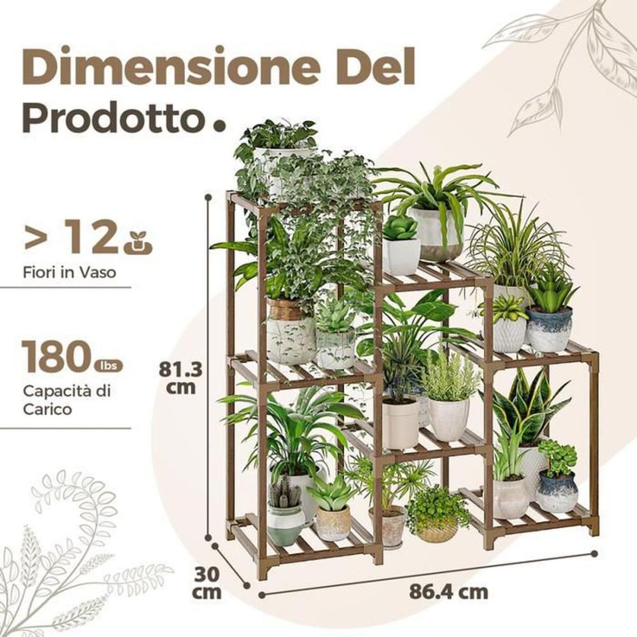 Voir la diapositive 6 : Support à plantes en échelle en eucalyptus carbonisé, jusqu'à 7 pots, montage sans vis