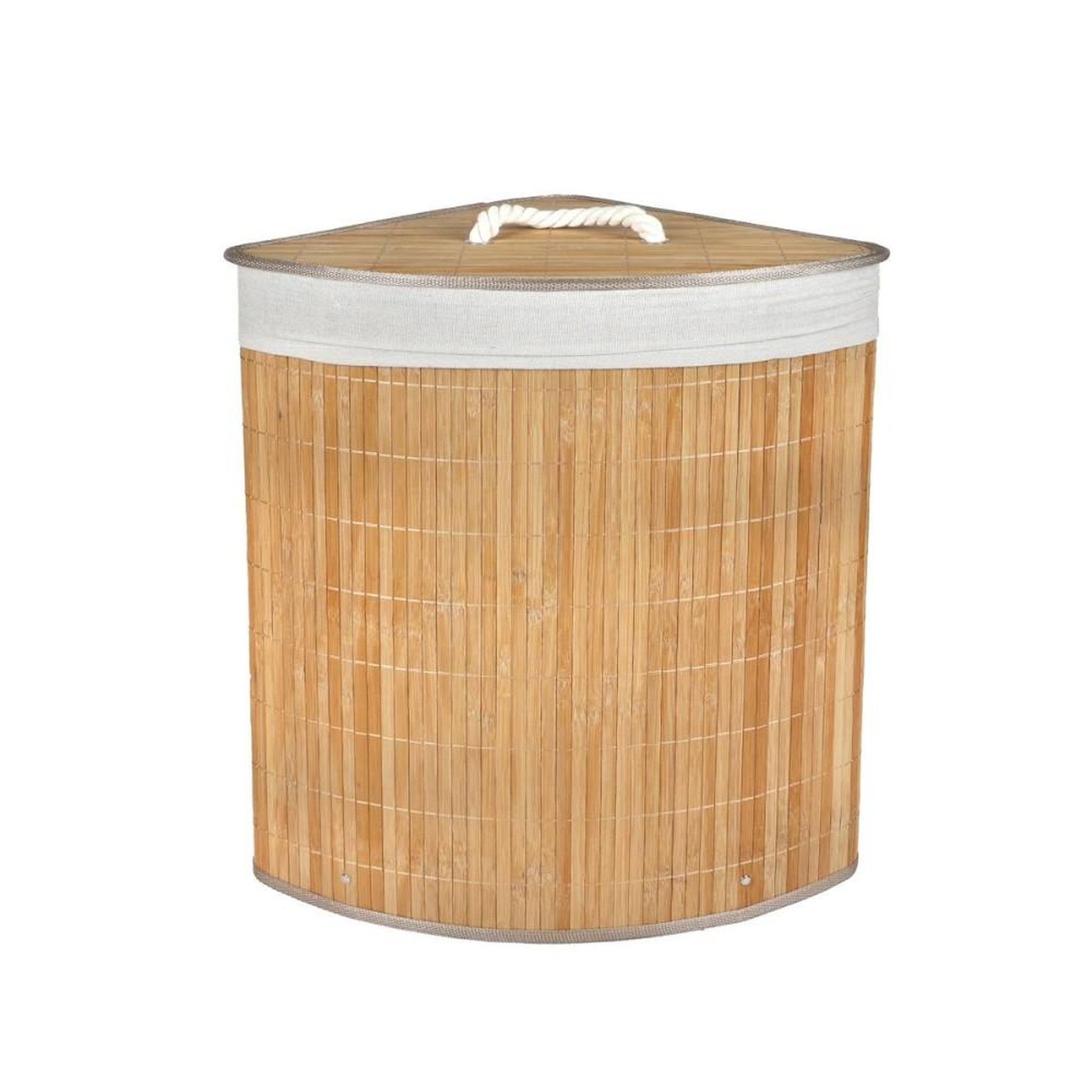FORNORD Panier à linge d'angle en bambou avec couvercle
