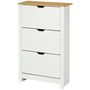 Voir la diapositive 2 : HOMCOM Armoire à chaussures 3 portes abattantes 2 compartiments panneaux particules blanc chêne