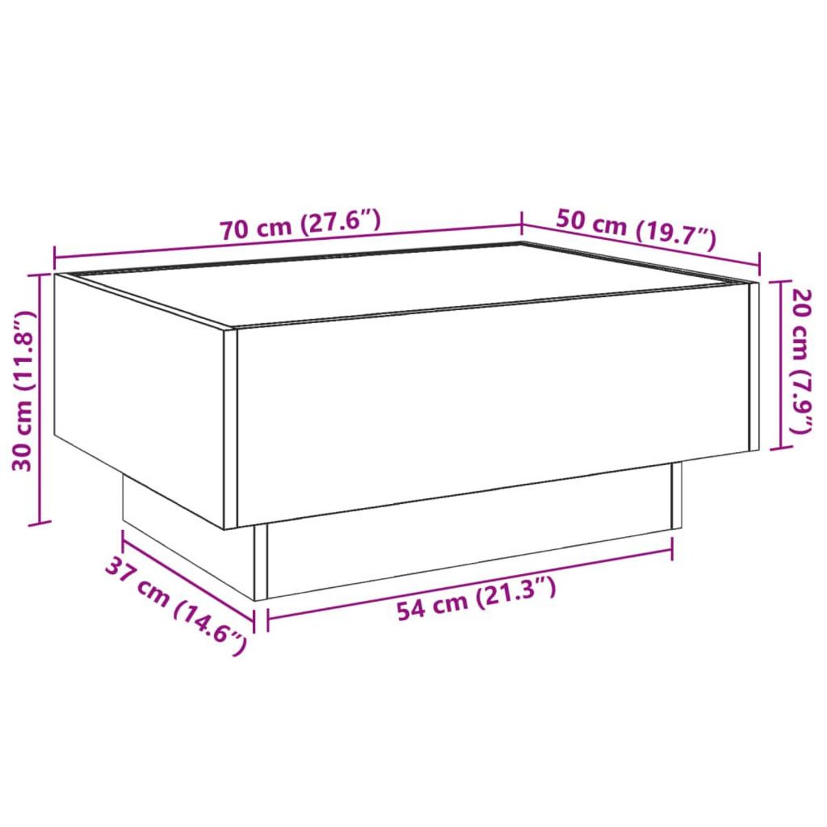 VIDAXL Table basse avec LED blanc 70x50x30 cm bois d'ingenierie