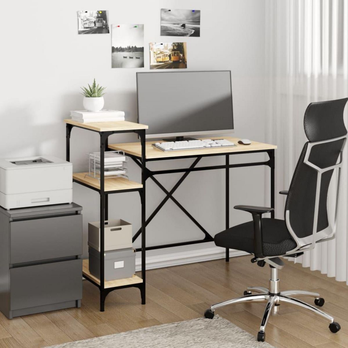 VIDAXL Bureau avec etageres chene 105x50x90cm bois d'ingenierie et fer