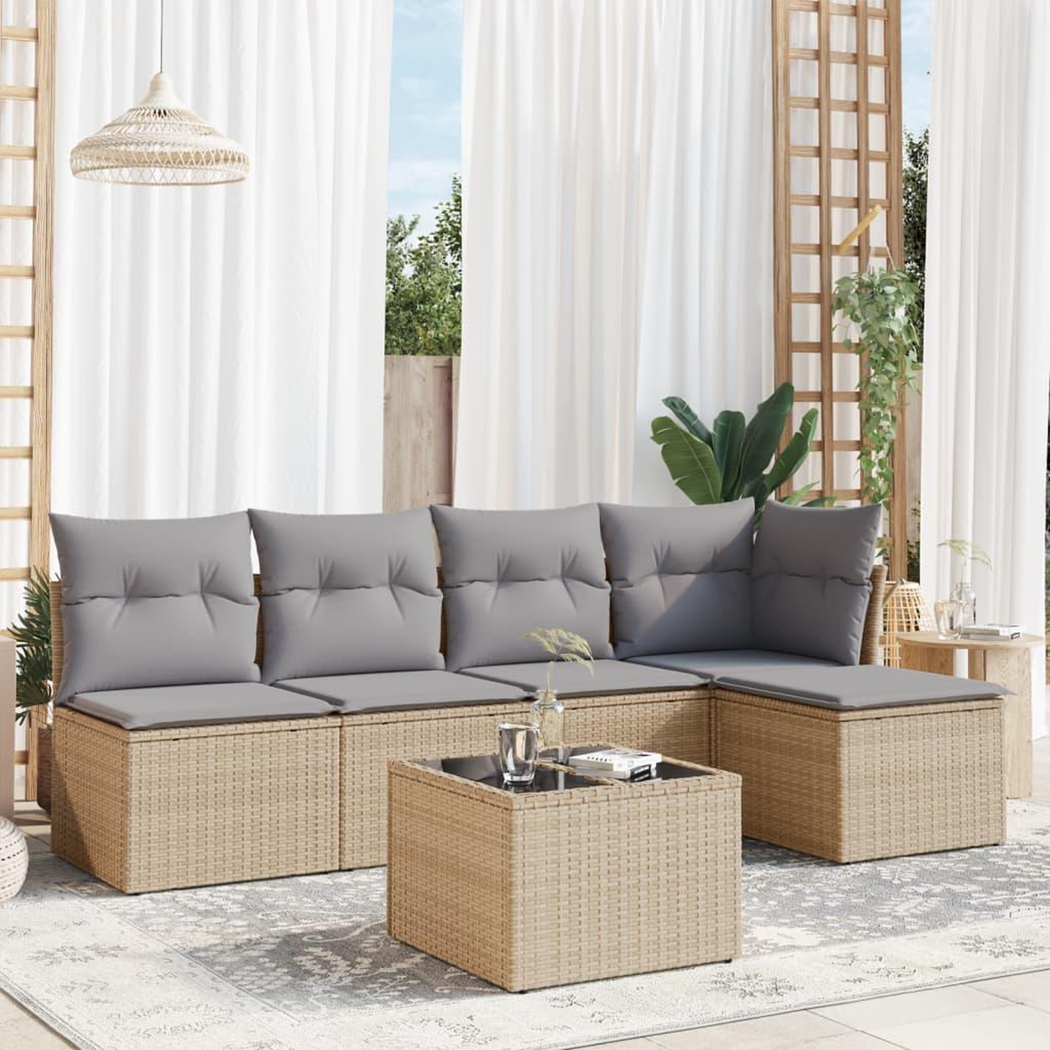 VIDAXL Salon de jardin avec coussins 6 pcs beige resine tressee