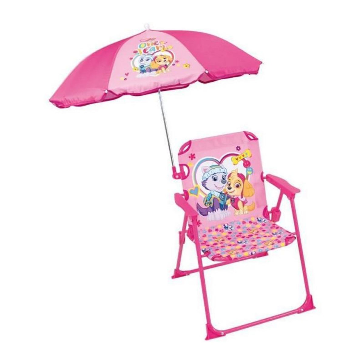 Fun House FUN HOUSE PATPATROUILLE Stella Everest Chaise pliante de camping - H.38.5 xl.38.5 x P.37.5 cm - Avec parasol o 65 cm