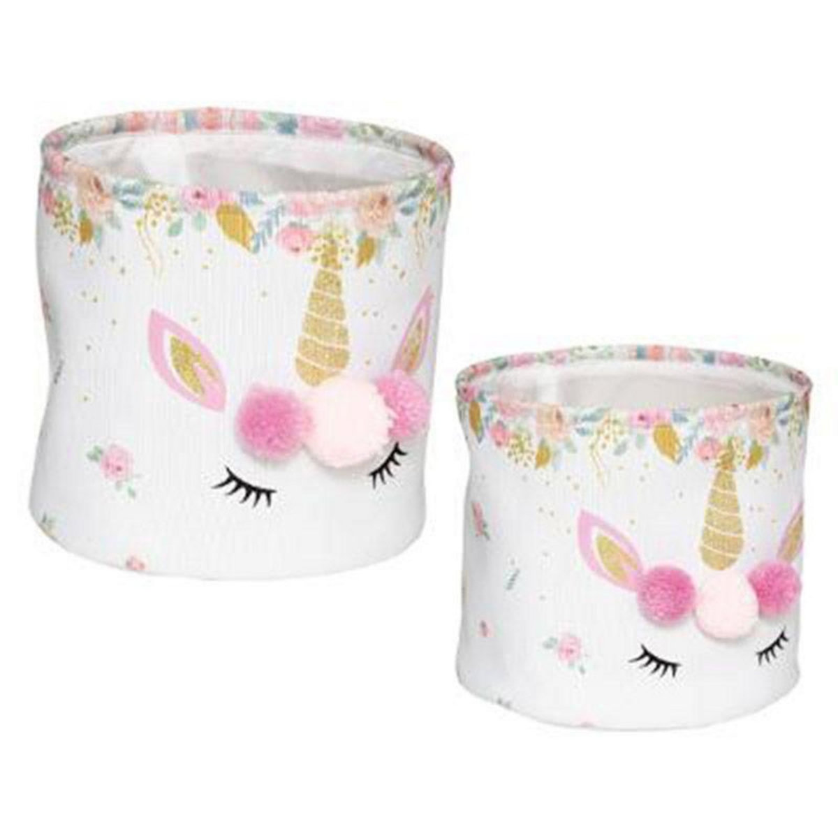  Lot de 2 Paniers Déco Enfant  Licorne  30cm Blanc