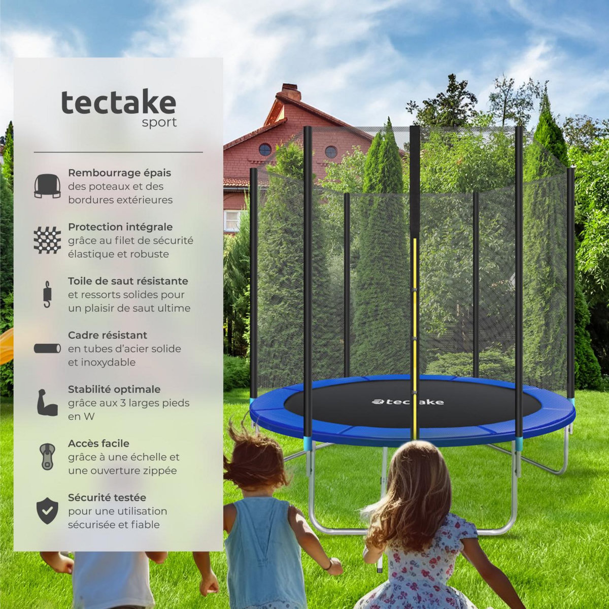 tectake Trampoline modèle B Ø 244 cm, certifié GS pour un maximum de sécurité noir/bleu