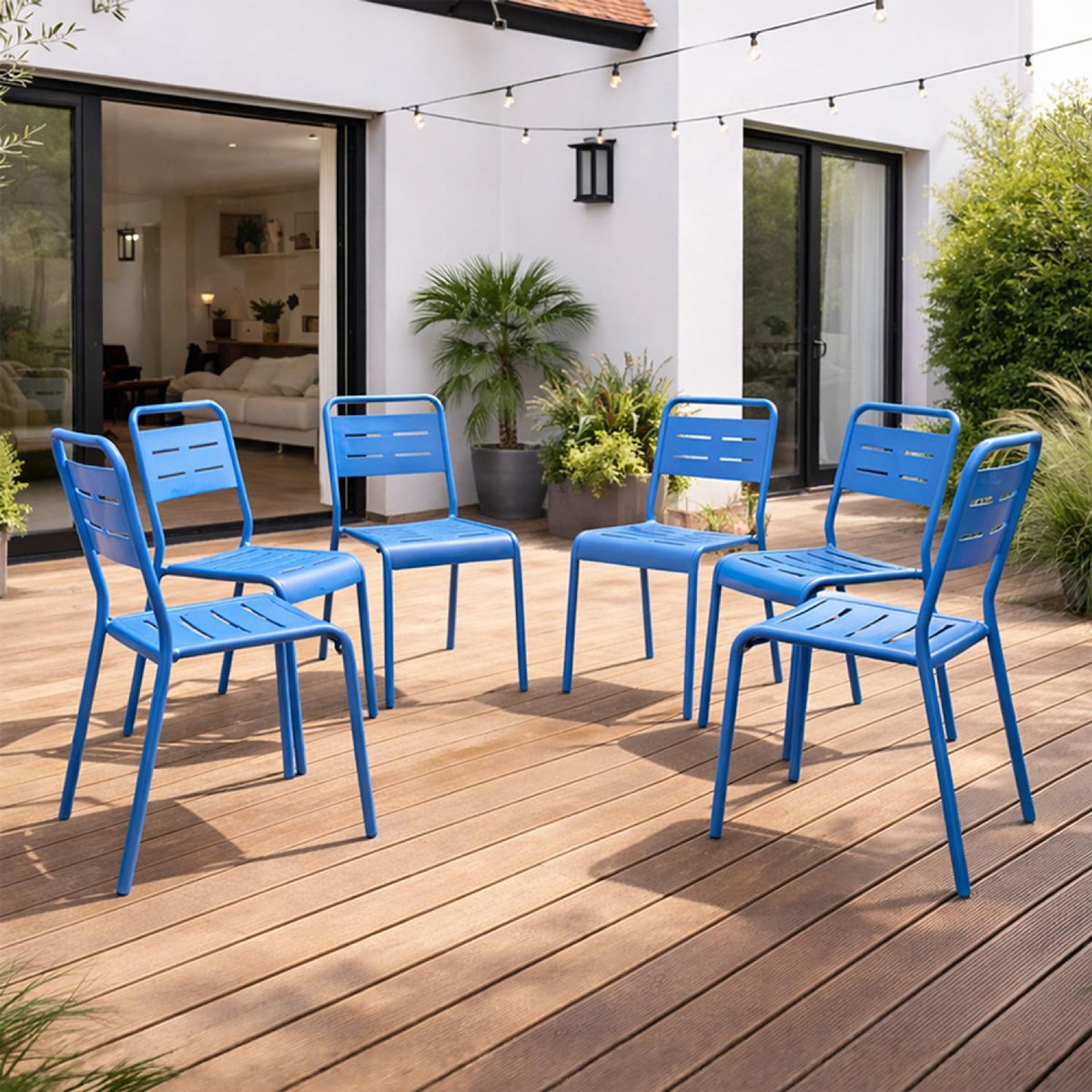 CONCEPT USINE Lot de 6 chaises de jardin empilables bleues BERGAME