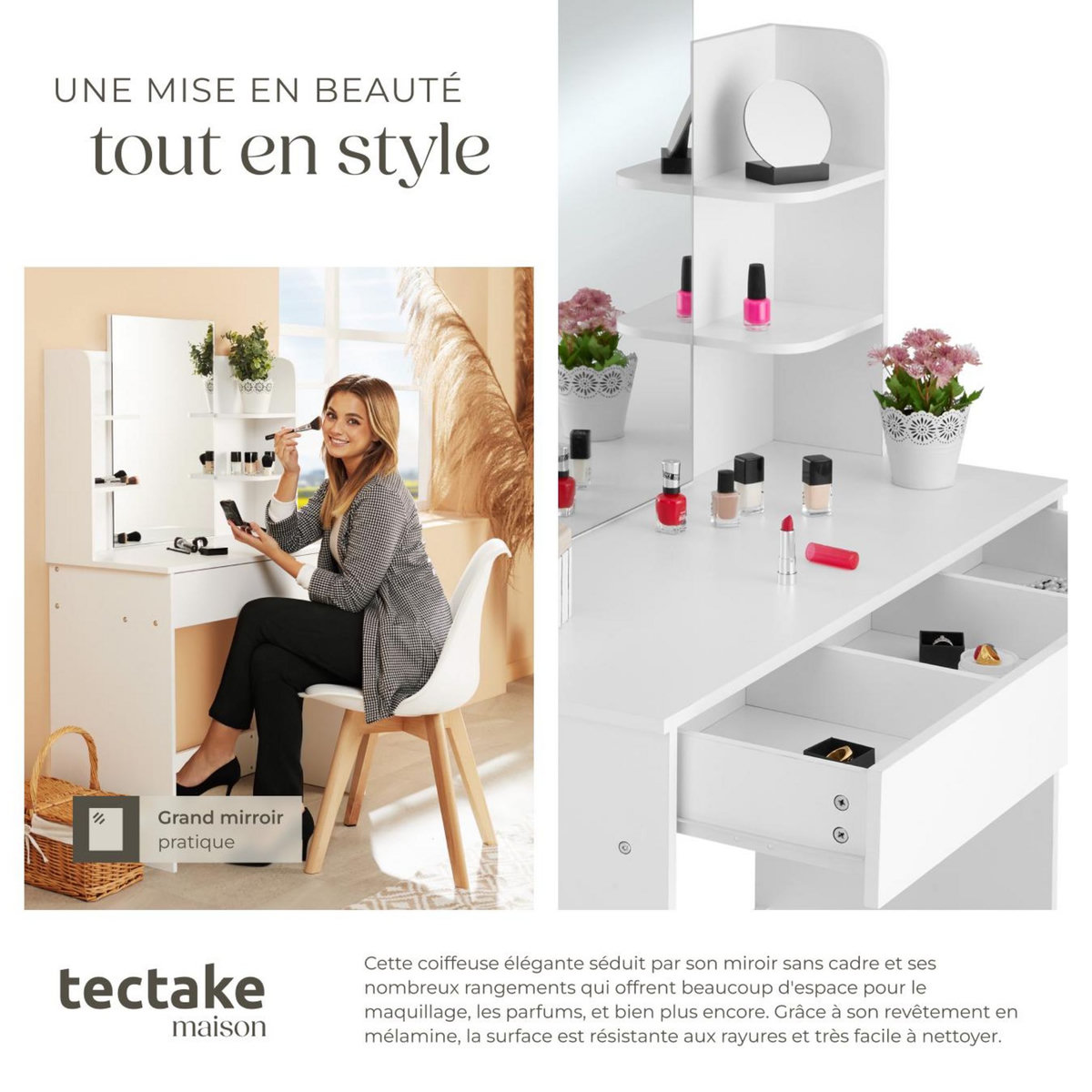 tectake Coiffeuse au look moderne blanc
