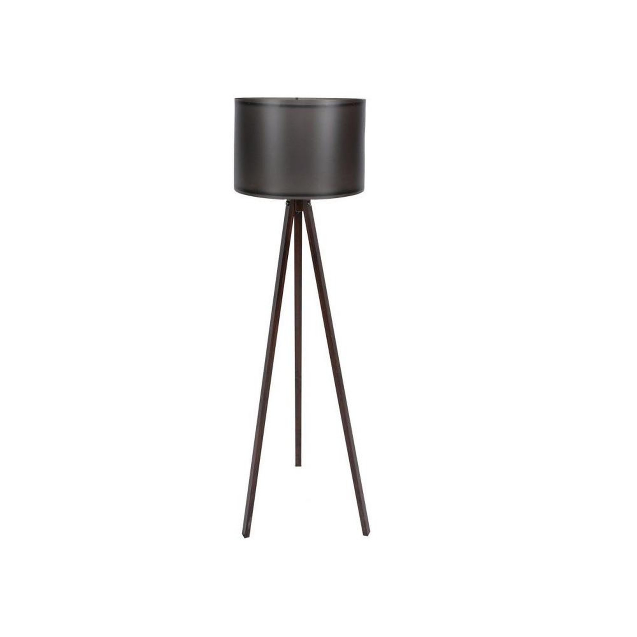 Lampadaire style nordique 145 cm, cadre MDF noir et pieds chêne-noir, abat-jour cylindre en polypropylène