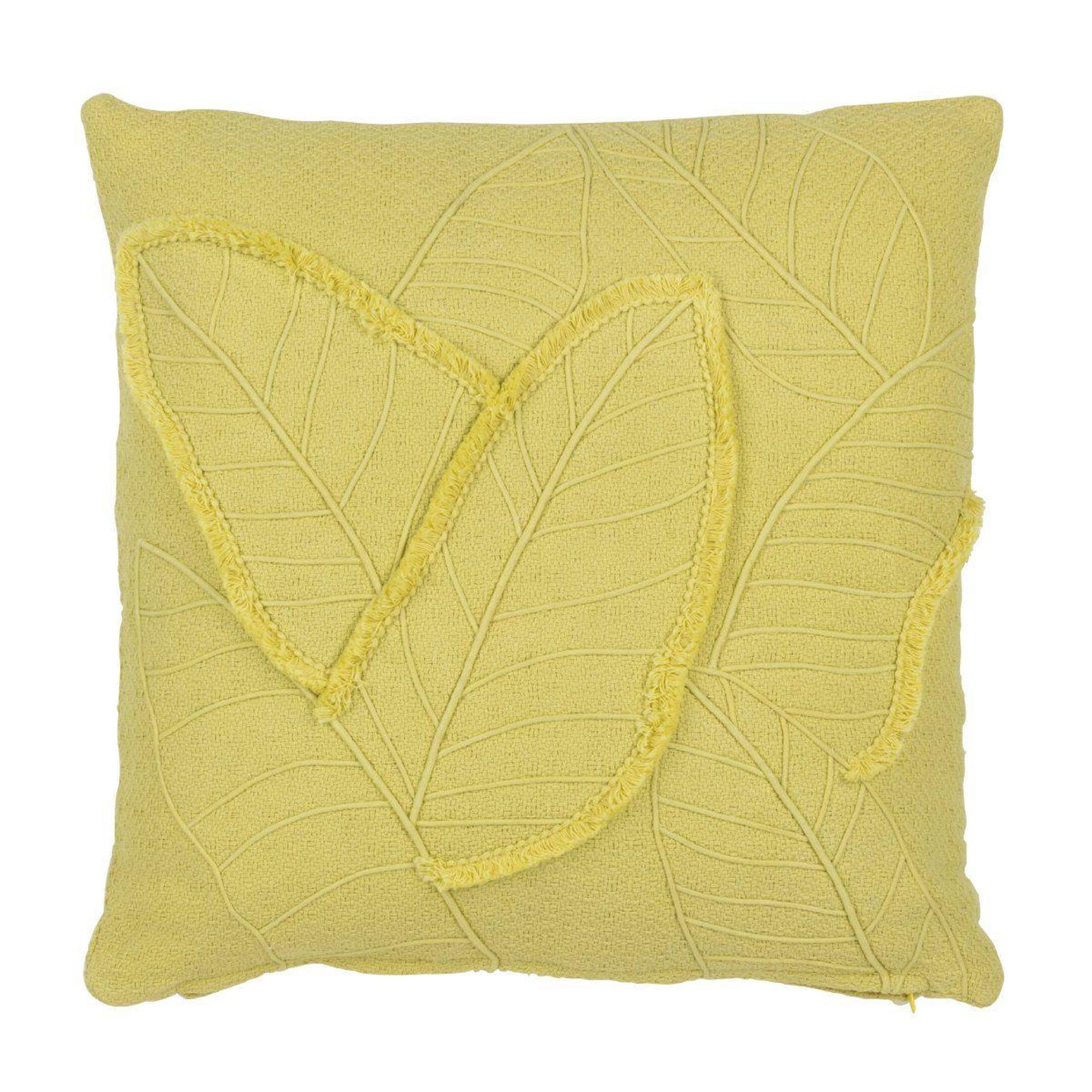 J-LINE Coussin design feuilles  avocado  45x45cm vert citron