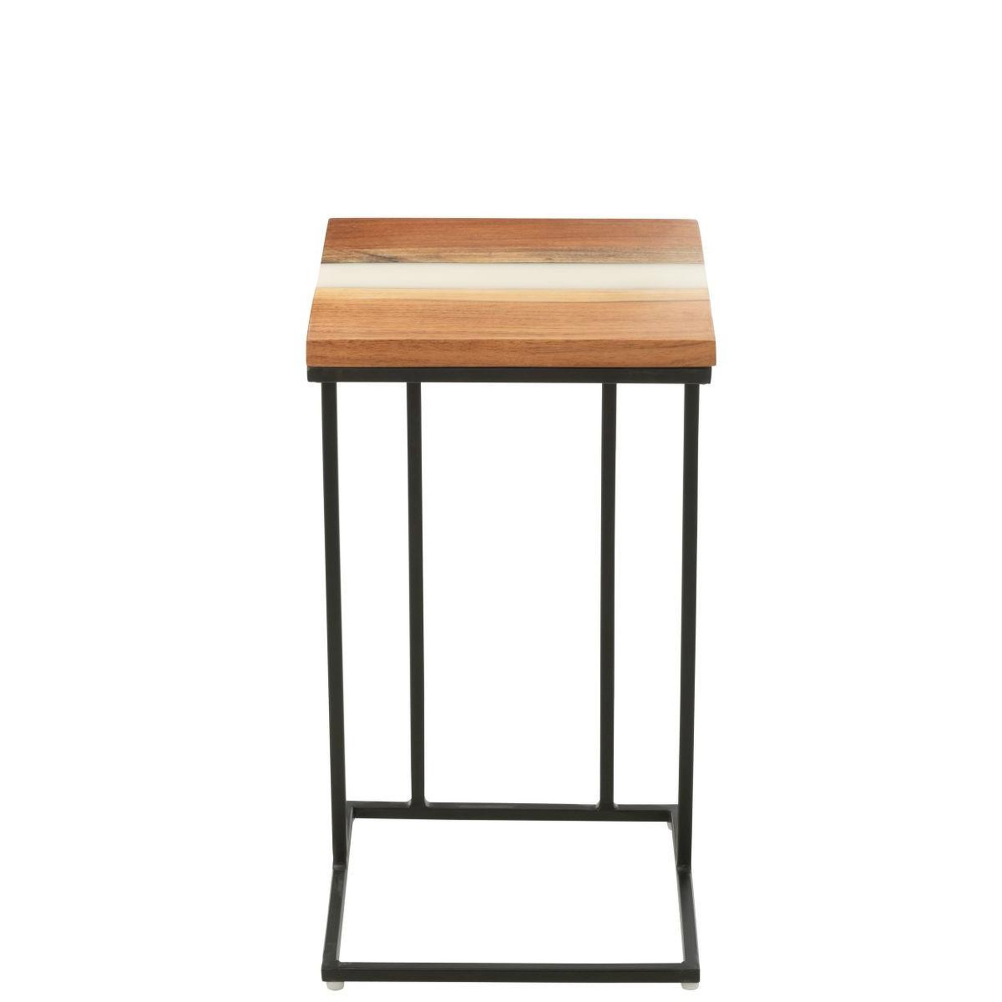 Voir la diapositive 3 : J-LINE Table d'appoint carrée en bois  douglas  55cm naturel & blanc