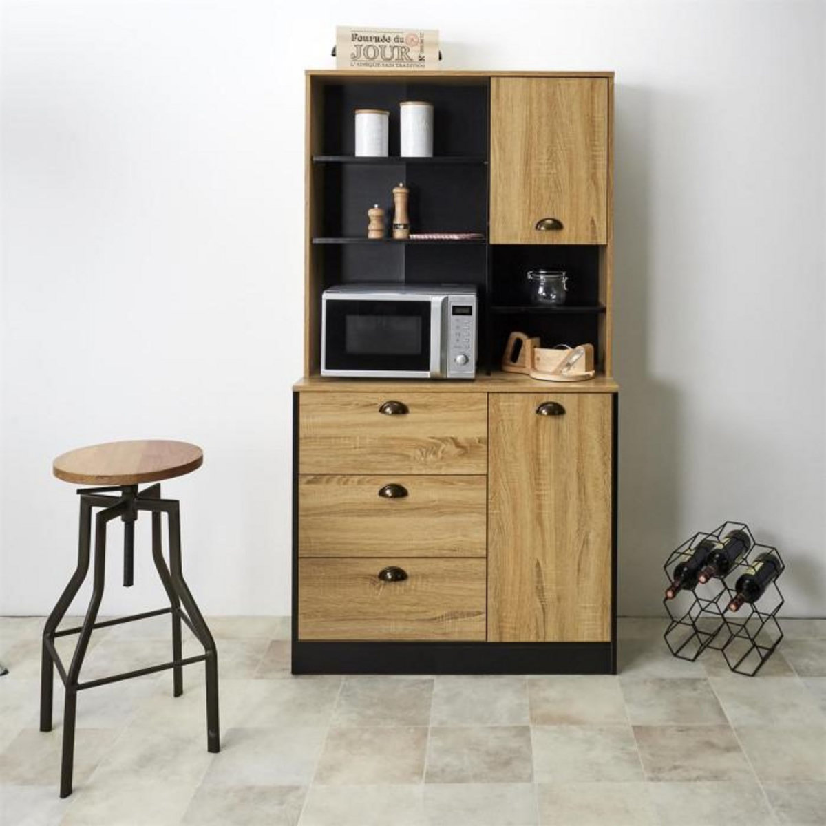 Paris Prix Buffet de Cuisine  Chef  169cm Naturel & Noir