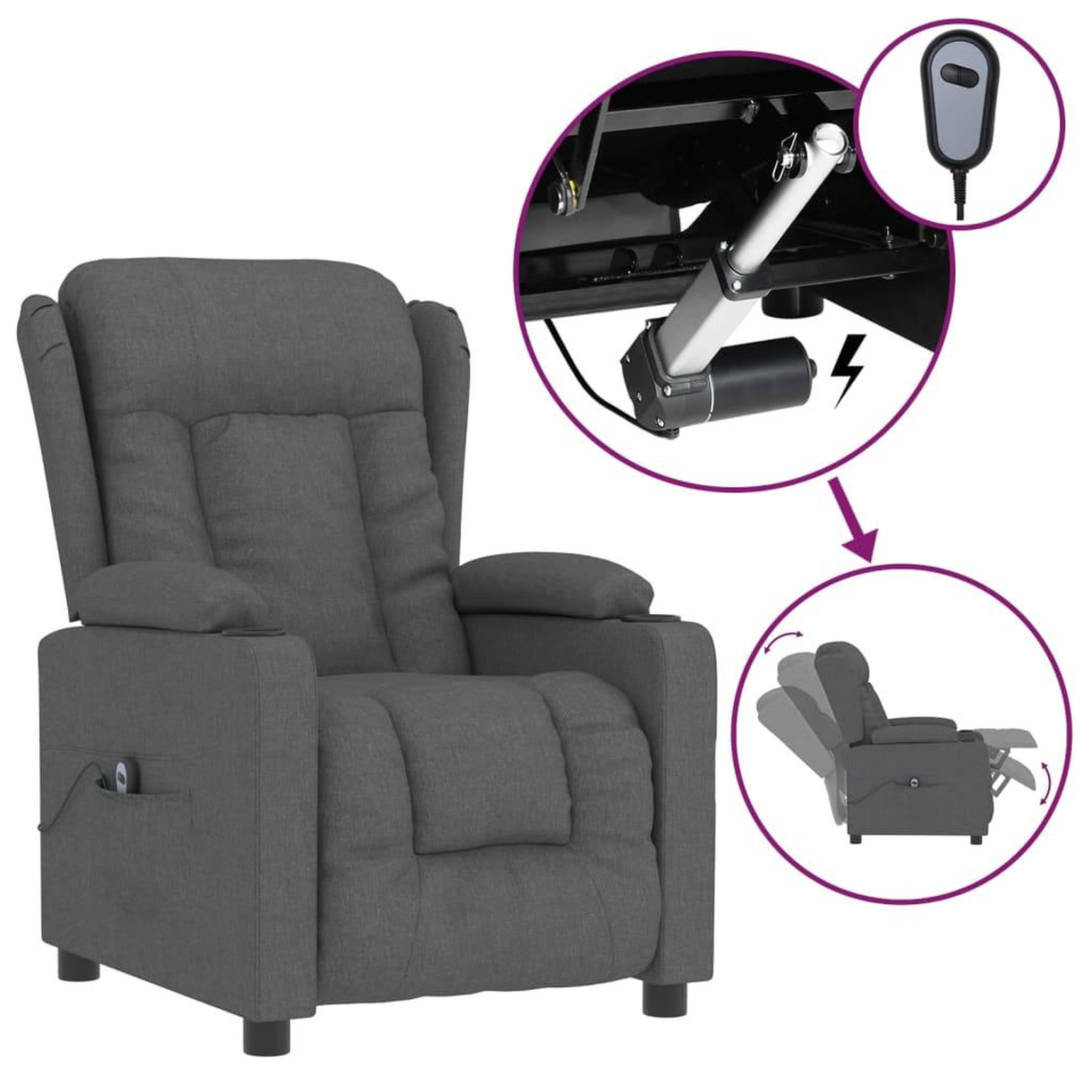 Voir la diapositive 2 : VIDAXL Fauteuil inclinable electrique Gris fonce Tissu