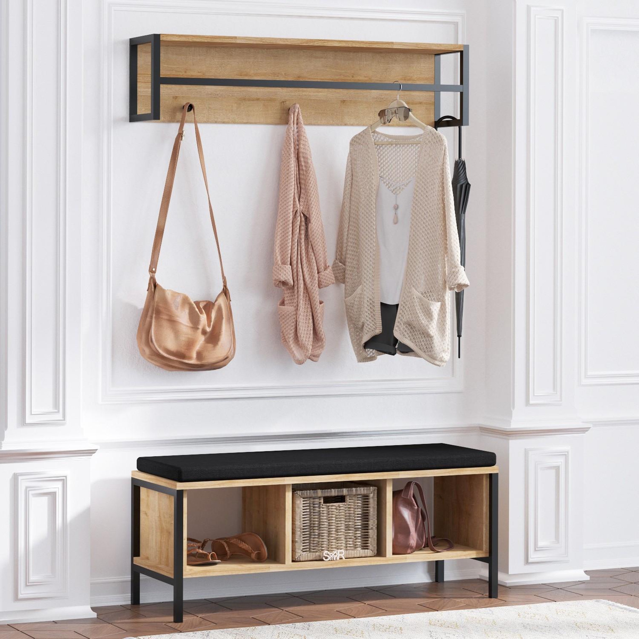 Voir la diapositive 3 : Habitat et Jardin Meuble d'entrée avec assise en bois  shana  - 100 x 35 x 43 cm - beige