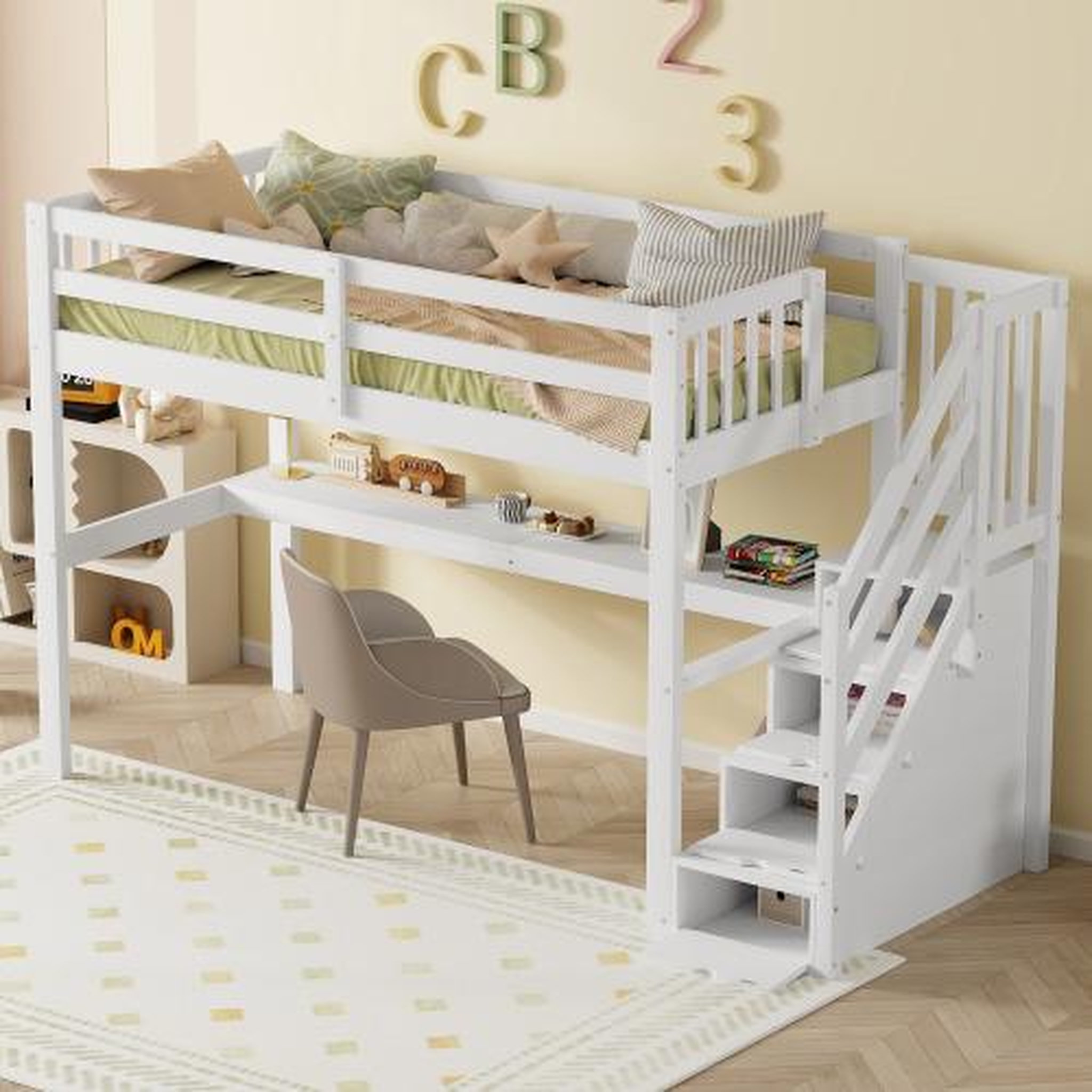 Voir la diapositive 5 : MERAX Lit combiné enfant 90x200 cm coloris blanc pin
