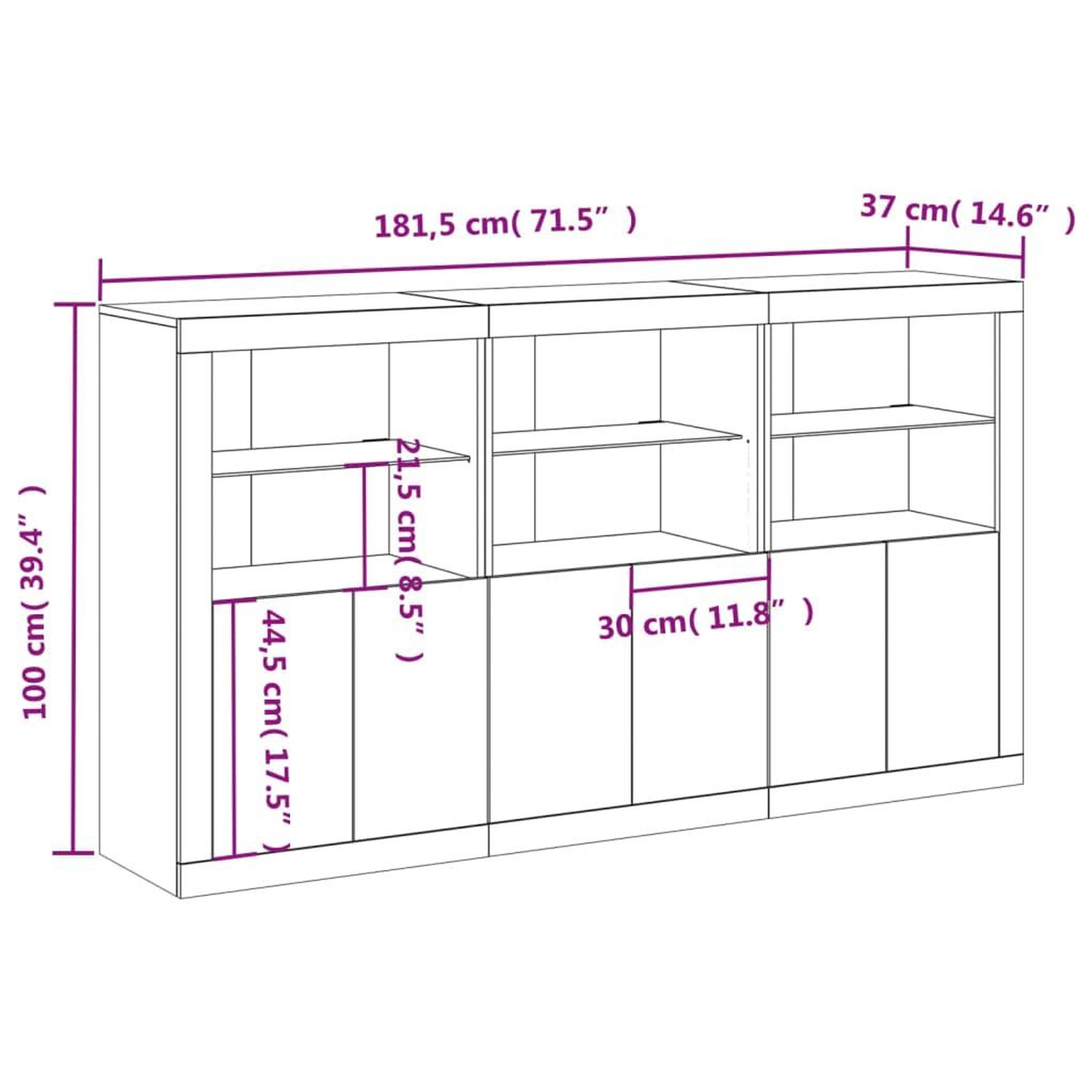 Voir la diapositive 6 : VIDAXL Buffet avec lumieres LED sonoma gris 181,5x37x100 cm